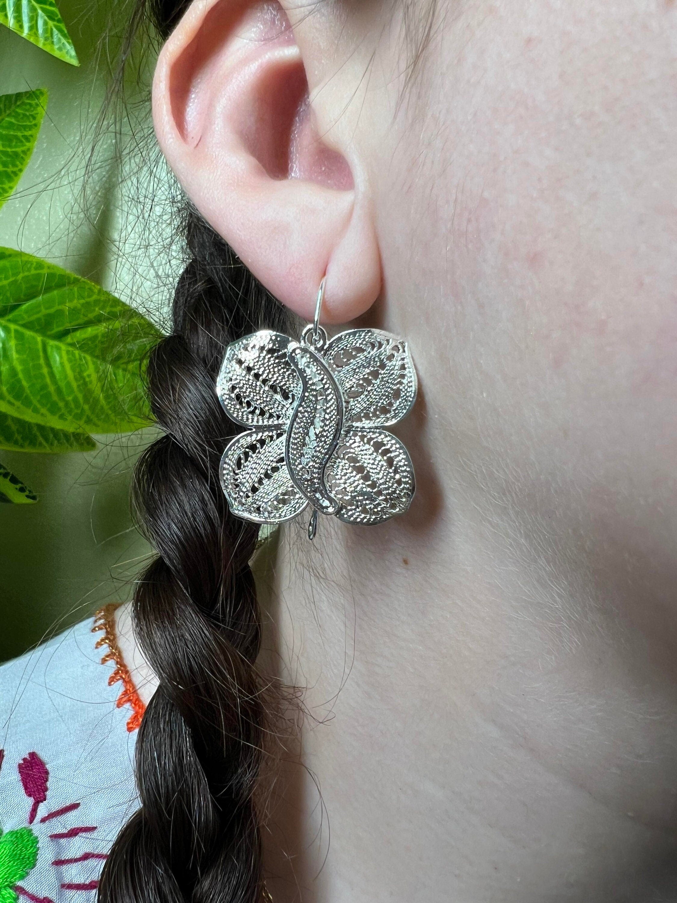 Image of Mariposa - Mexican Artisanal Earrings- Beautiful Filigree Gold Plated Butterfly Folkloric Earrings made by our Oaxaca Artisan Partners