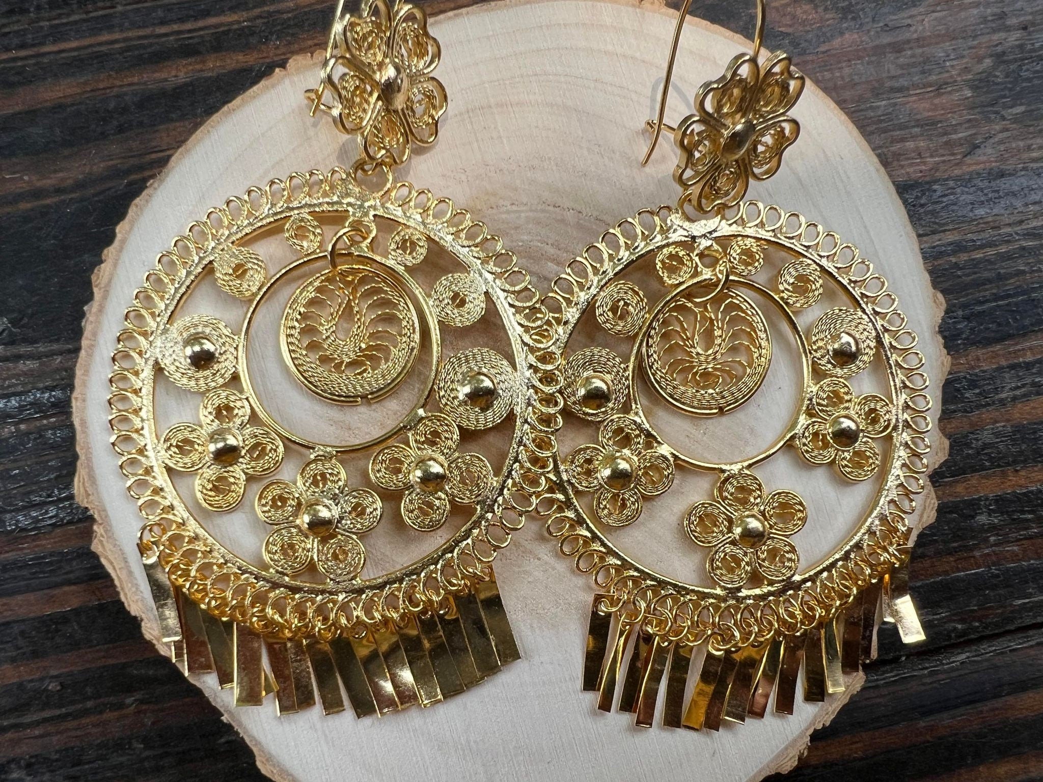 Image of Floral -Inspired Gorgeous & Elegant Mexican Artisanal Gold-Plated Filigree Earrings, beautifully made by our Artisan Oaxaca Partners