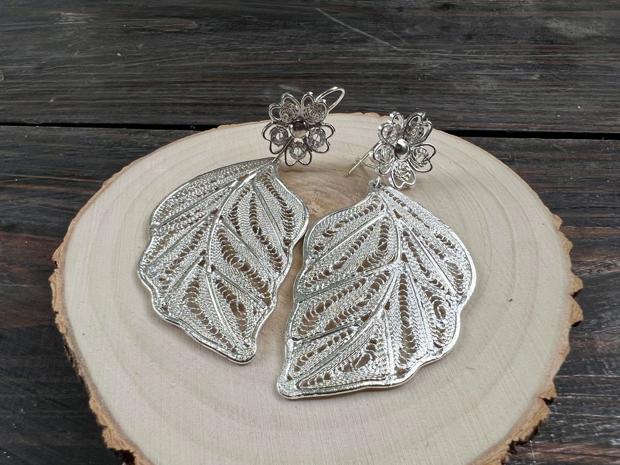 Image of Hoja Inspired Mexican Earrings - Handcrafted Gold Plated Folkloric Artisan Jewelry- Made by our Oaxaca Artisan Partners