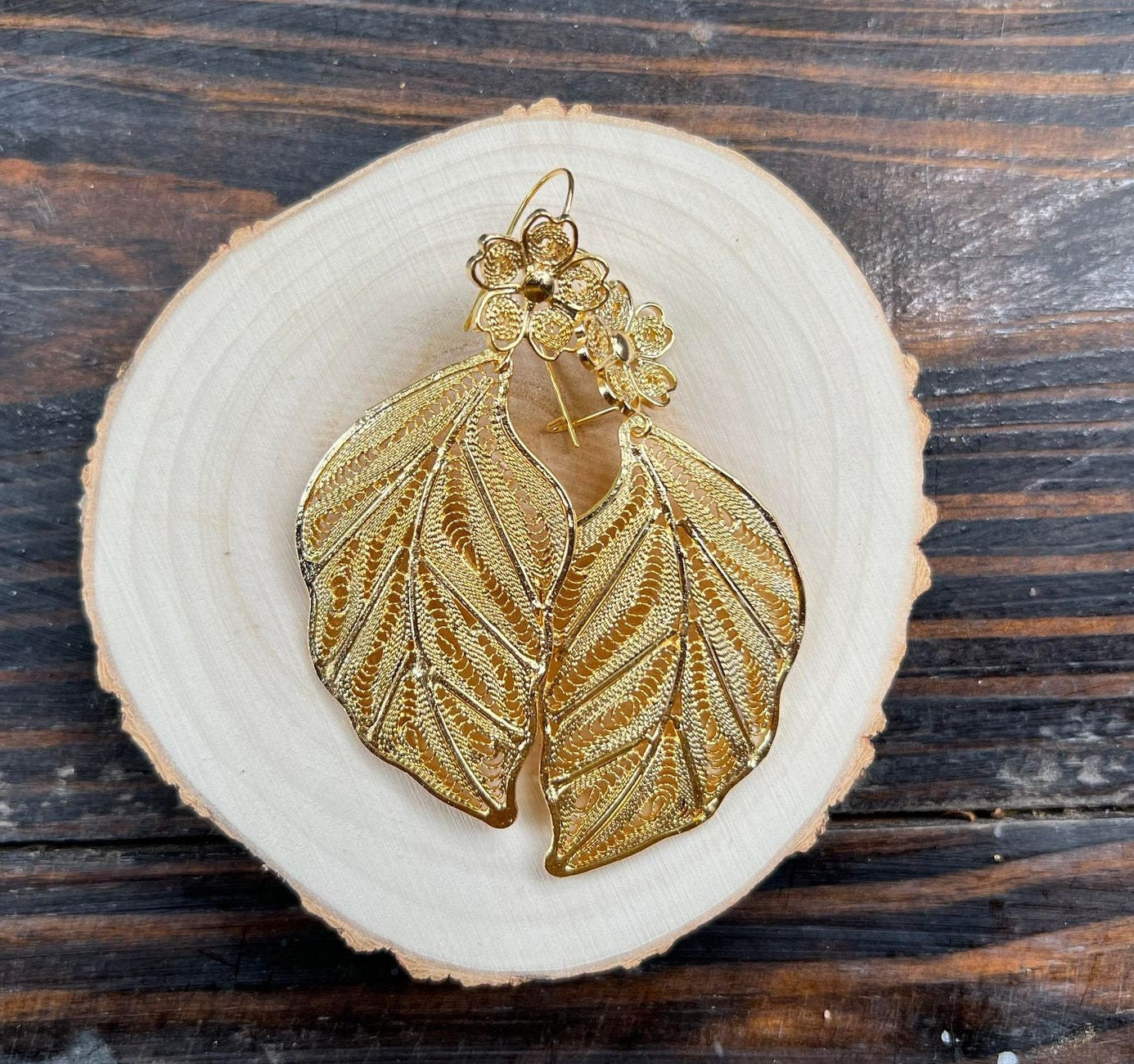 Image of Hoja Inspired Mexican Earrings - Handcrafted Gold Plated Folkloric Artisan Jewelry- Made by our Oaxaca Artisan Partners