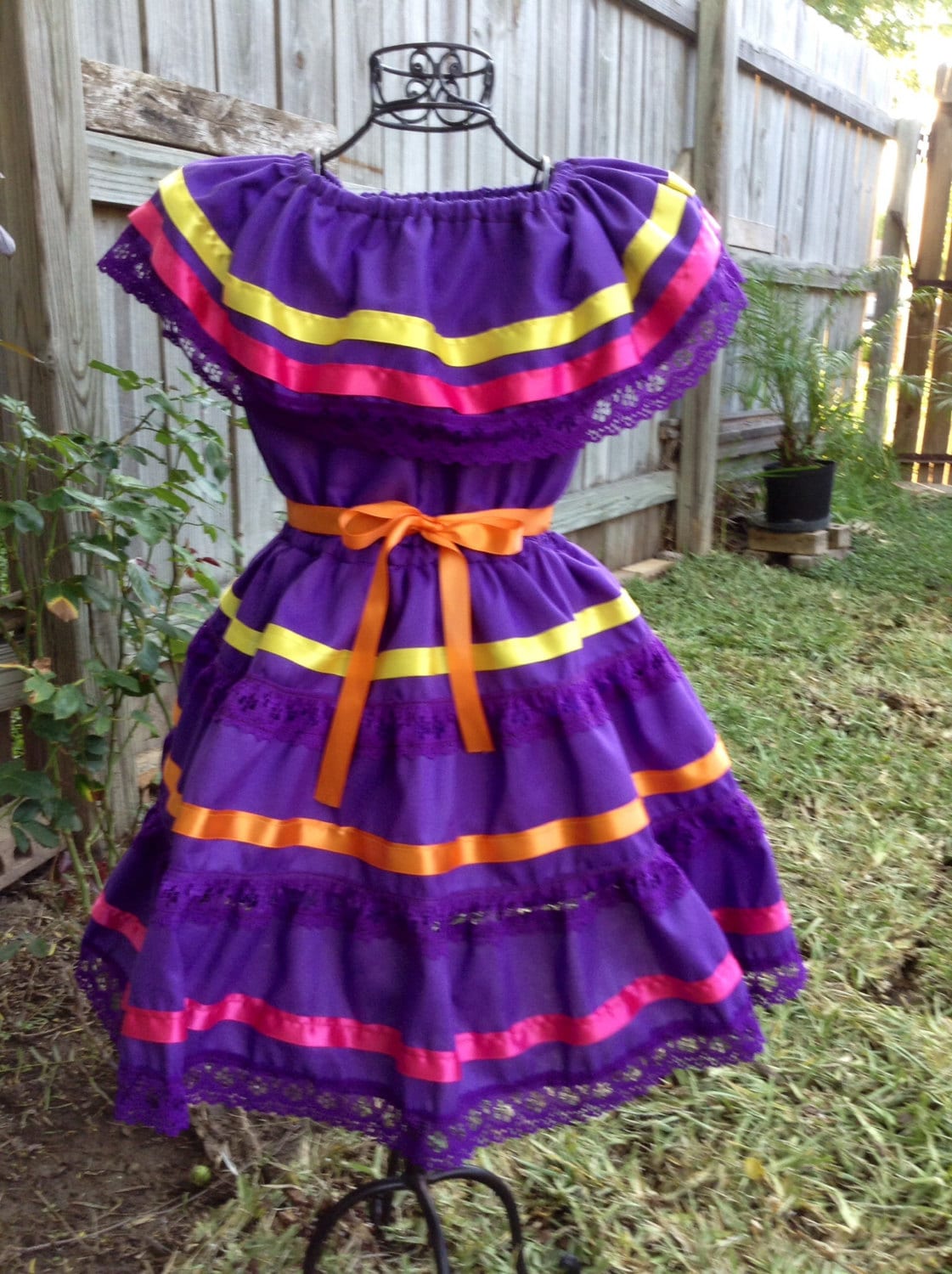 Fiesta Alegría Girl’s Dress – Vibrant Handmade Ribbons Dress for Fiestas, Pageants and Birthdays