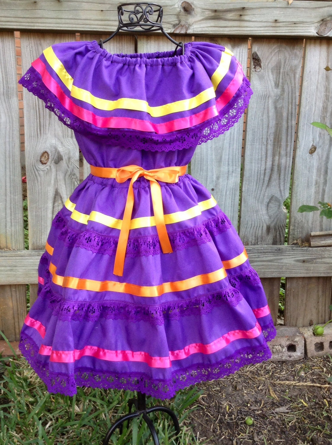 Fiesta Alegría Girl’s Dress – Vibrant Handmade Ribbons Dress for Fiestas, Pageants and Birthdays