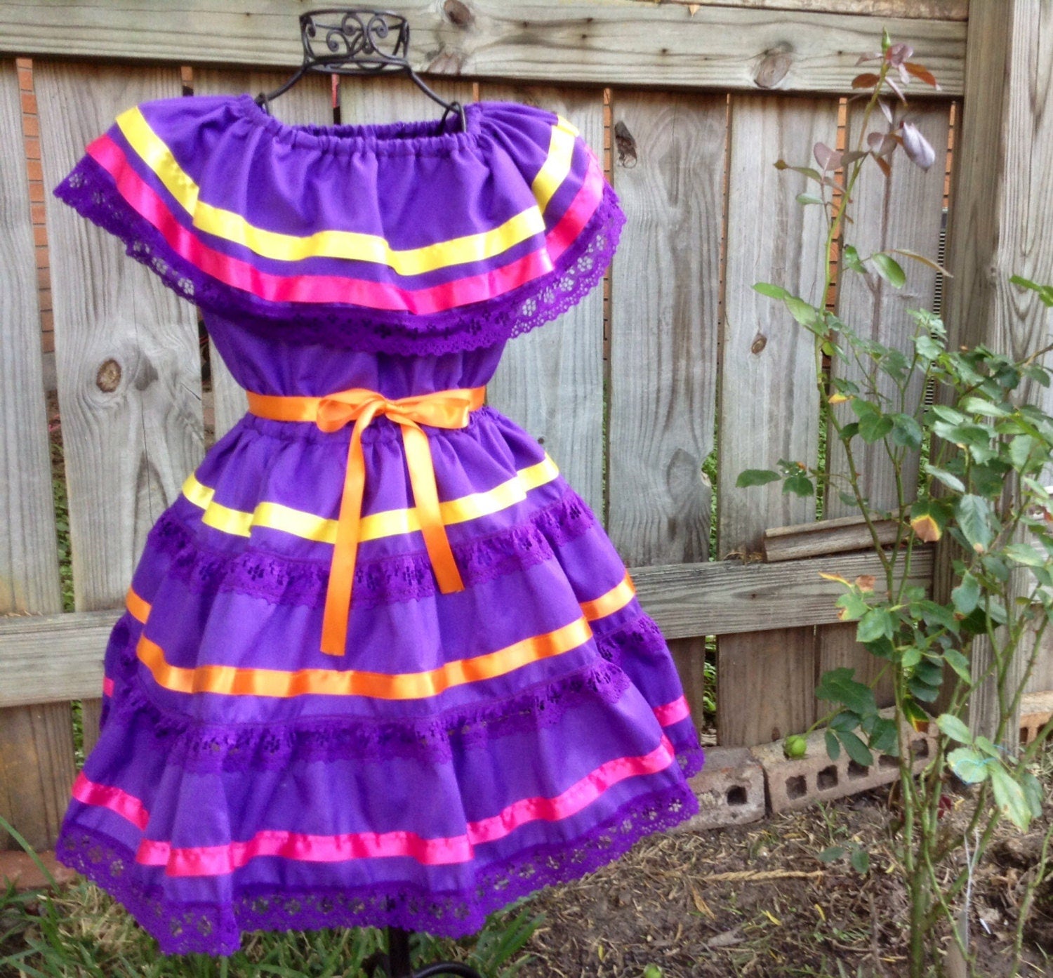 Fiesta Alegría Girl’s Dress – Vibrant Handmade Ribbons Dress for Fiestas, Pageants and Birthdays