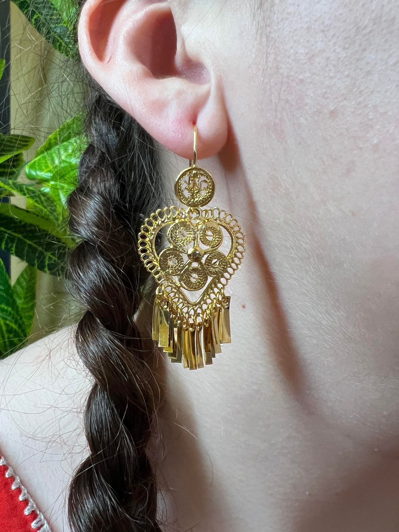 Image of Corazon Relieve - Mexican Artisanal Earrings- Beautiful Filigree Gold Plated Folkloric Earrings made by our Oaxaca Artisan Partners
