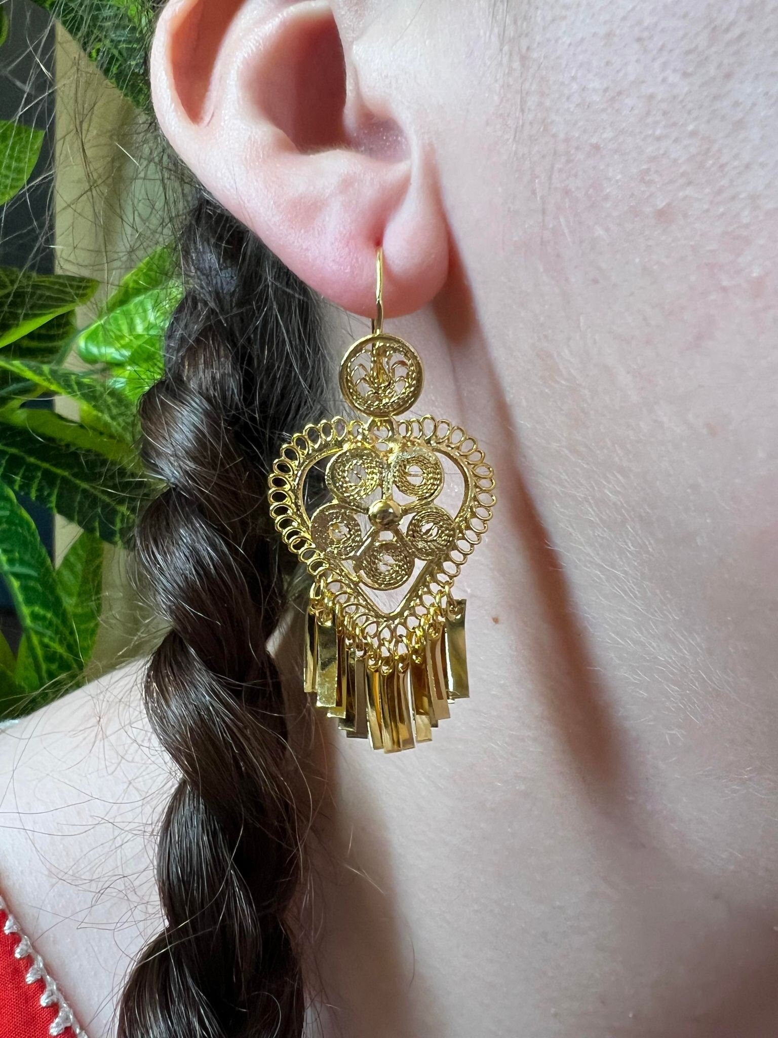 Image of Corazon Relieve - Mexican Artisanal Earrings- Beautiful Filigree Gold Plated Folkloric Earrings made by our Oaxaca Artisan Partners