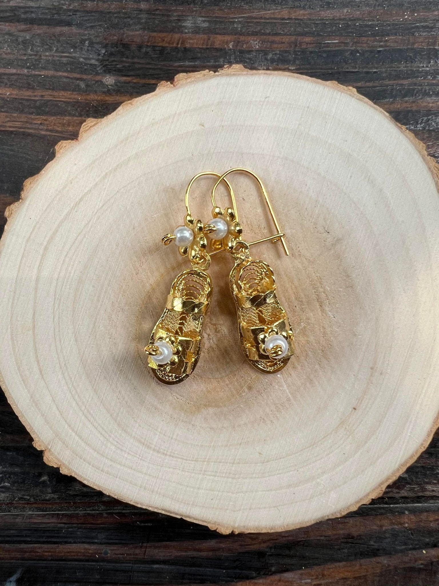 Image of Huarachito -Inspired Artisanal Mexican Traditional Earrings - Filigree Gold Plated Folkloric Earrings made by our Oaxaca Artisan Partners