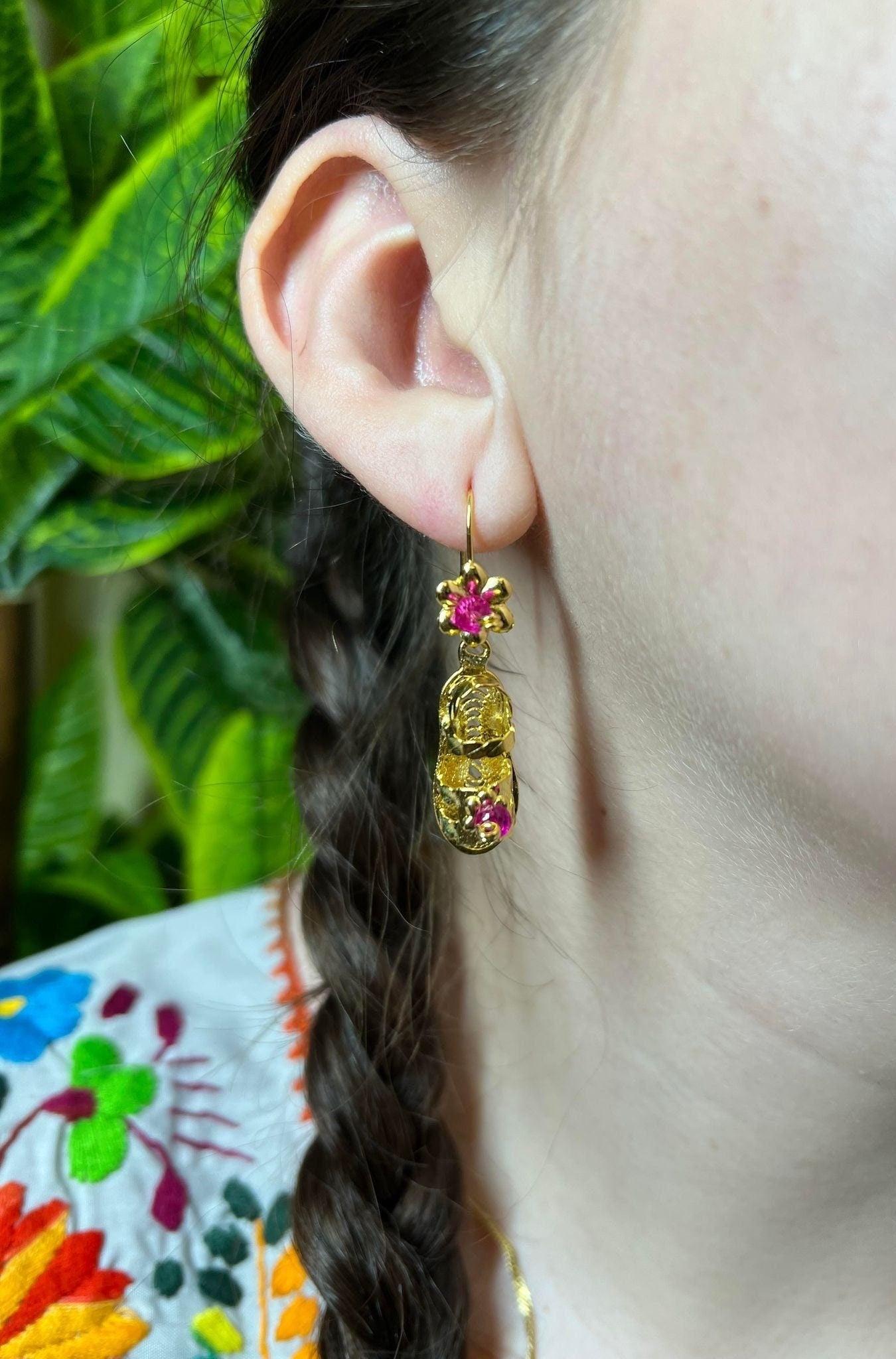 Image of Huarachito -Inspired Artisanal Mexican Traditional Earrings - Filigree Gold Plated Folkloric Earrings made by our Oaxaca Artisan Partners
