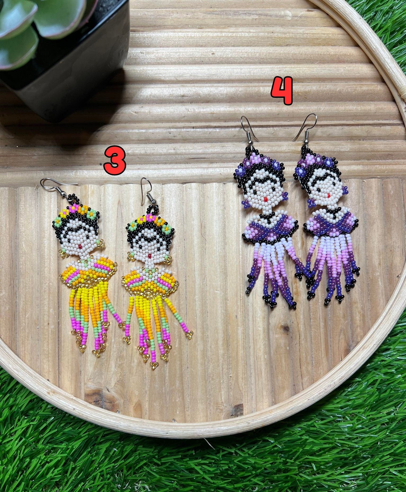 Image of Beautiful Beaded Handmade Frida Earrings - Artisan Made Jewelry