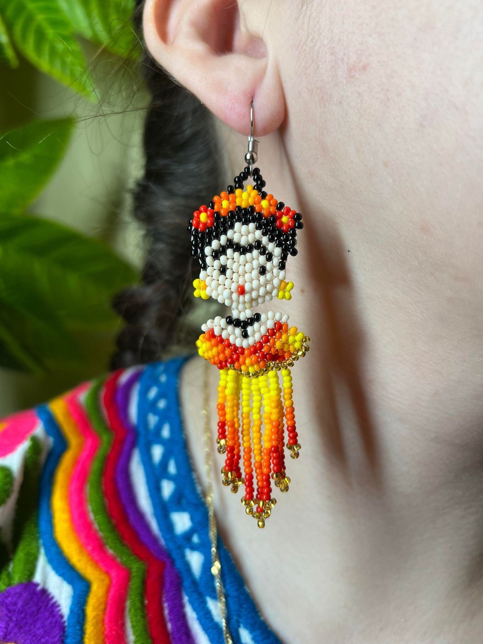 Image of Beautiful Beaded Handmade Frida Earrings - Artisan Made Jewelry