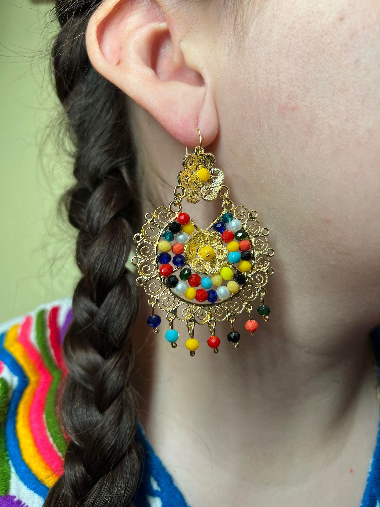 Image of Elegant Oaxacan Filigree Earrings - Handcrafted Gold Jewelry for Festive Vibes