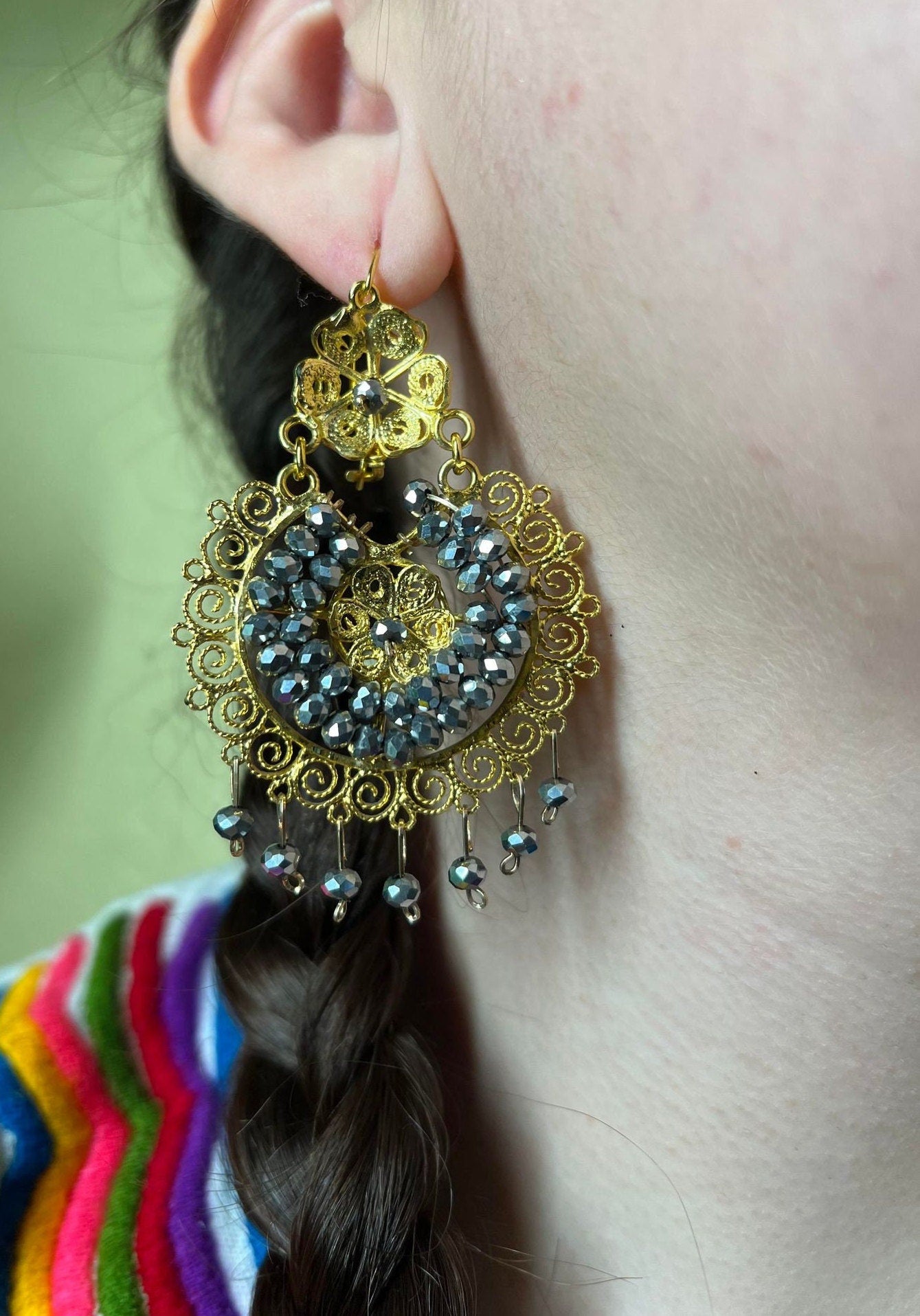 Image of Elegant Oaxacan Filigree Earrings - Handcrafted Gold Jewelry for Festive Vibes