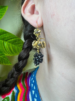 Image of Gorgeous Uva-Inspired Elegant Mexican Artisanal Gold-Plated Filigree Earrings - Beautiful Folkloric Earrings made by our Oaxaca Partners