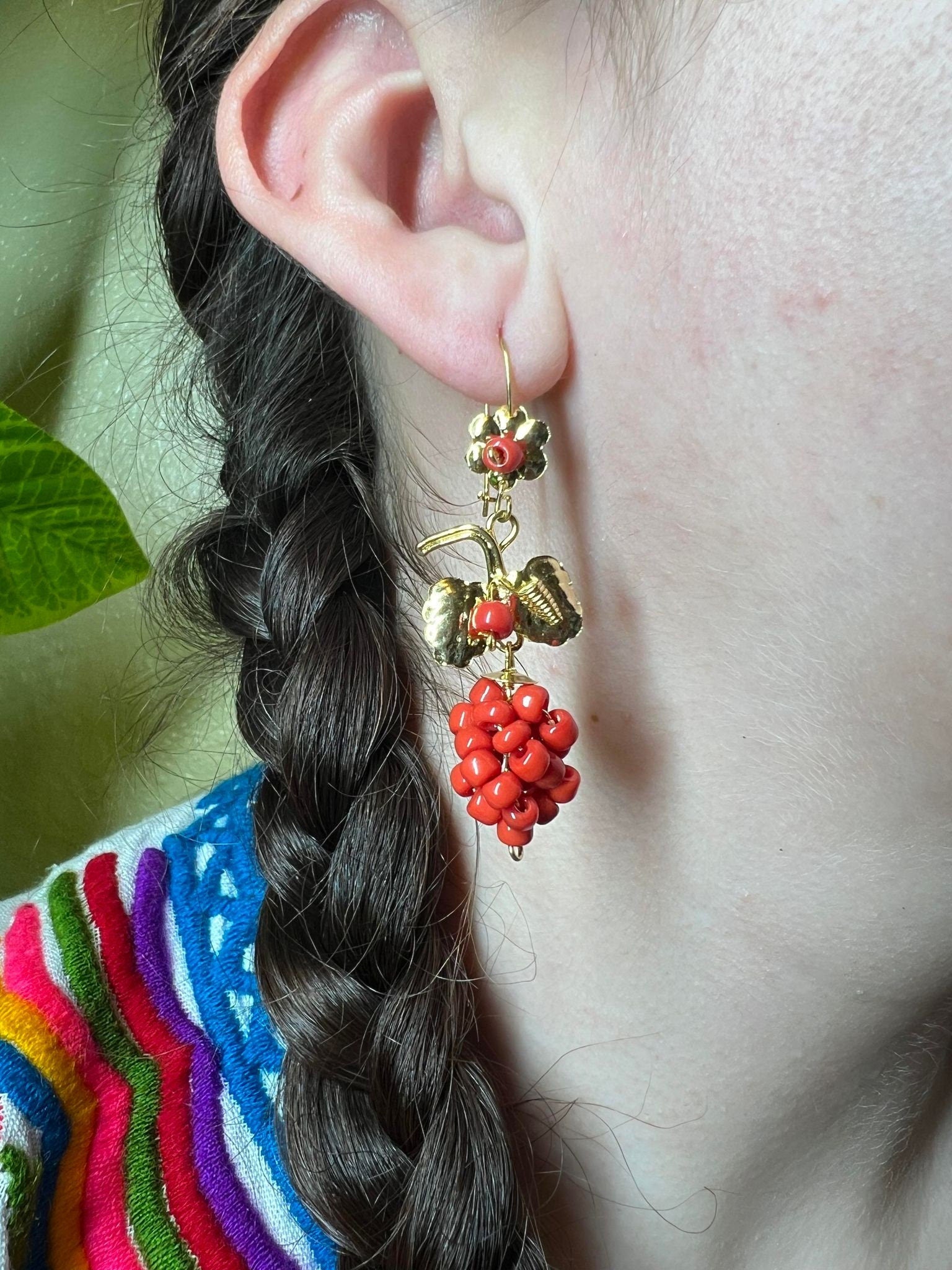 Image of Gorgeous Uva-Inspired Elegant Mexican Artisanal Gold-Plated Filigree Earrings - Beautiful Folkloric Earrings made by our Oaxaca Partners