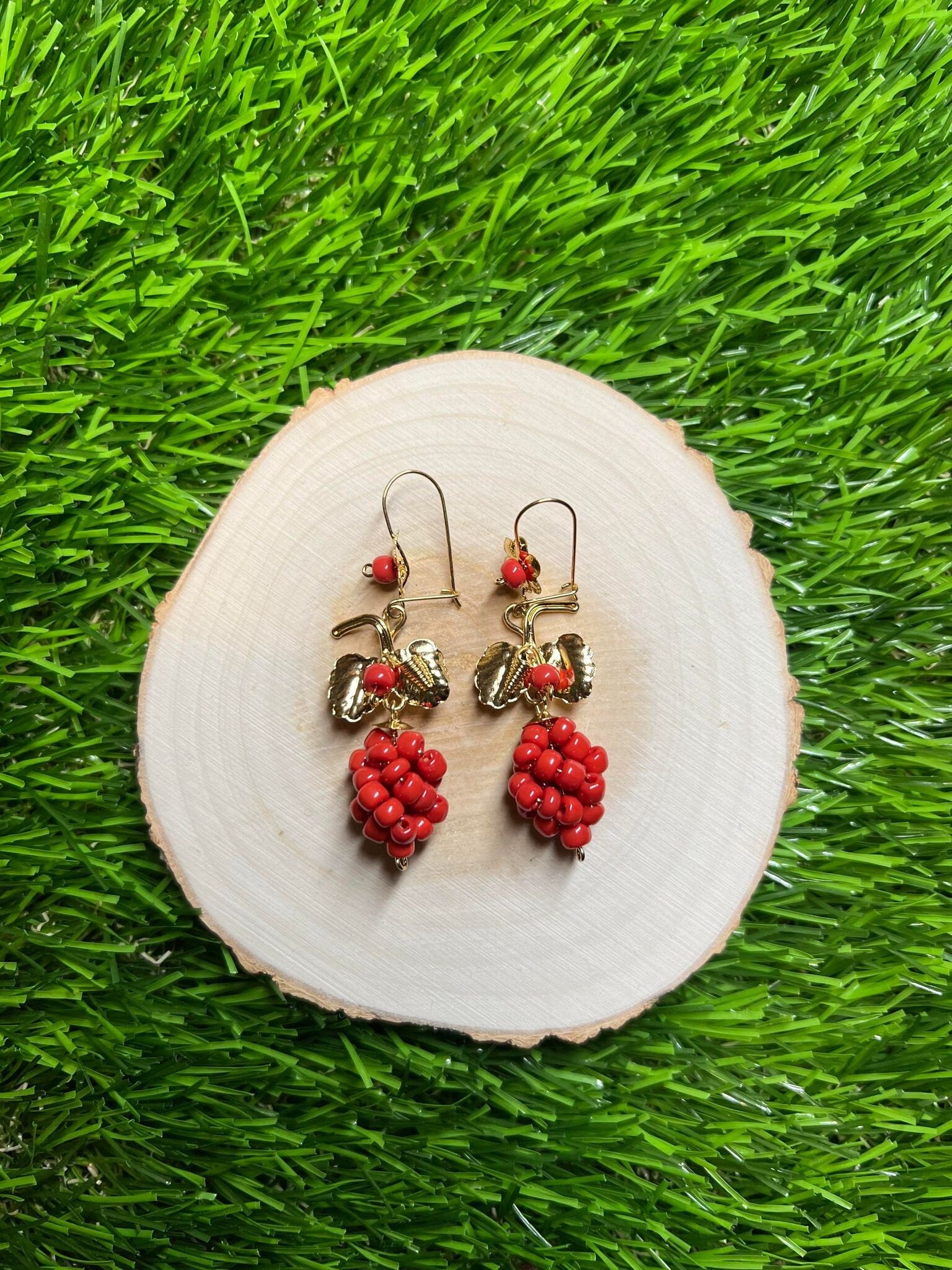 Image of Gorgeous Uva-Inspired Elegant Mexican Artisanal Gold-Plated Filigree Earrings - Beautiful Folkloric Earrings made by our Oaxaca Partners