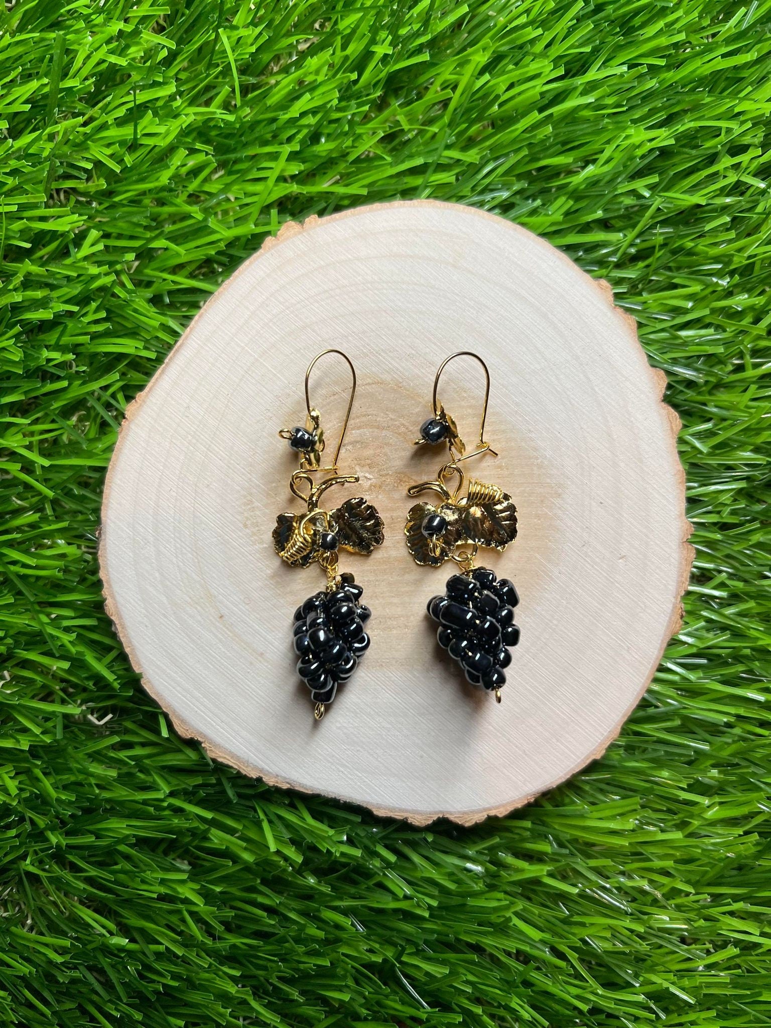 Image of Gorgeous Uva-Inspired Elegant Mexican Artisanal Gold-Plated Filigree Earrings - Beautiful Folkloric Earrings made by our Oaxaca Partners
