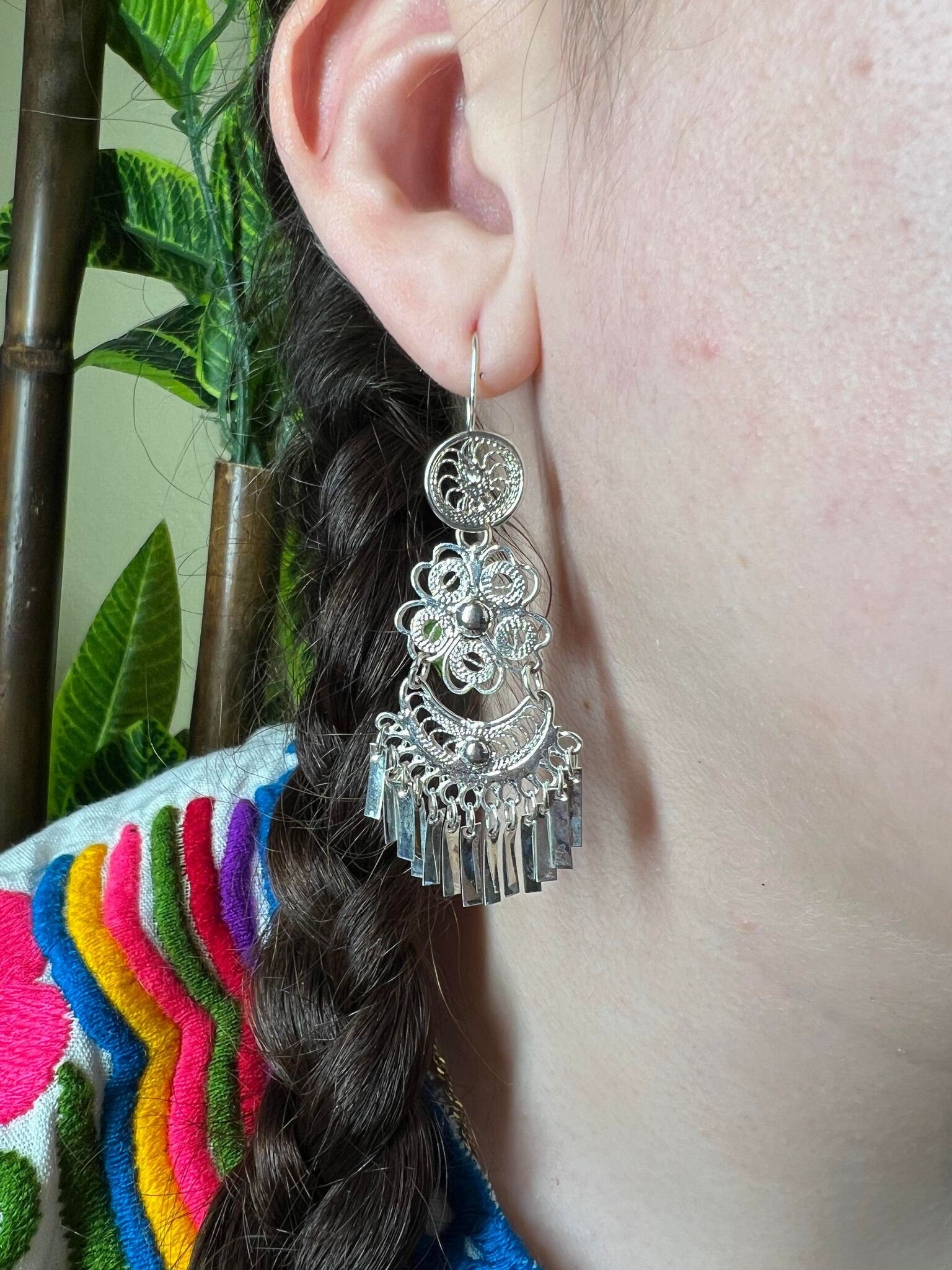Image of Margarita Luna- Mexican Artisanal Earrings- Beautiful Filigree Gold Plated Folkloric Earrings made by our Oaxaca Artisan Partners