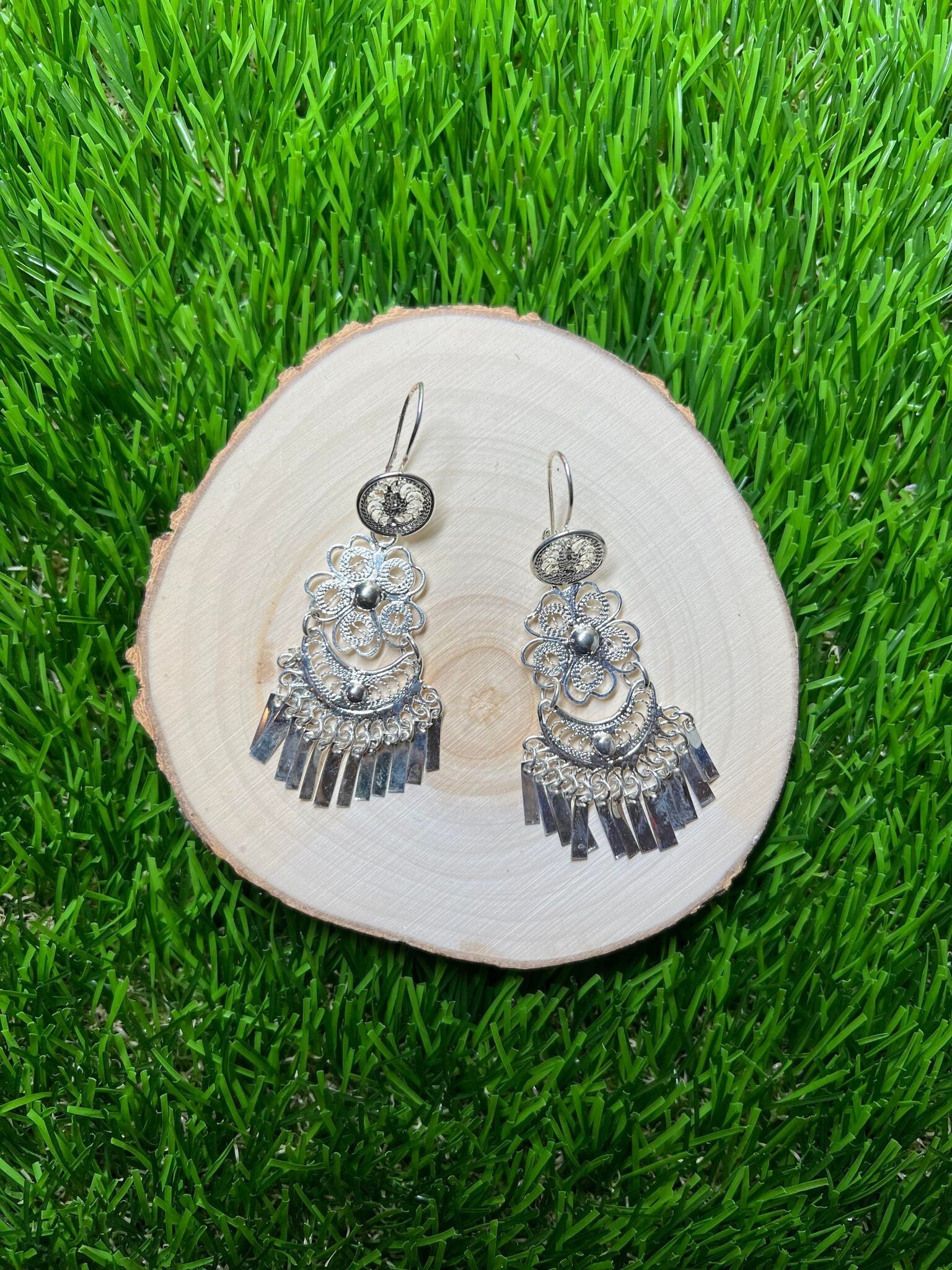 Image of Margarita Luna- Mexican Artisanal Earrings- Beautiful Filigree Gold Plated Folkloric Earrings made by our Oaxaca Artisan Partners