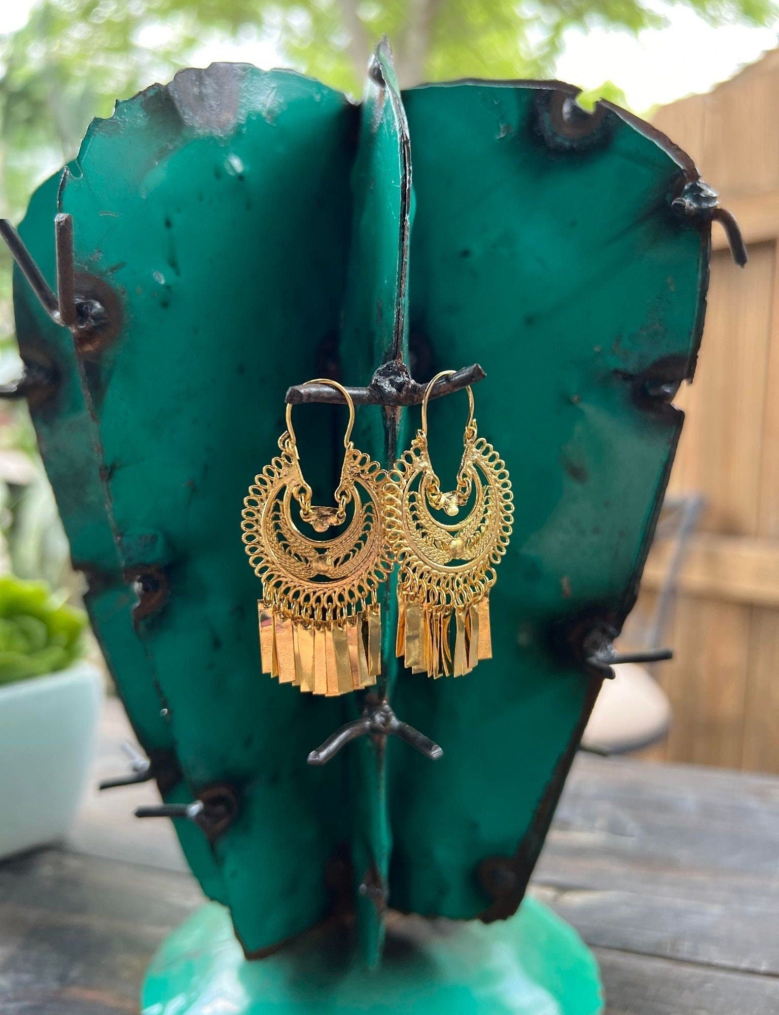 Image of India 5cm -Traditional Mexican Artisanal Earrings - Gold Plated Circular Floral Folkloric Earrings made by our Oaxaca Artisan Partners