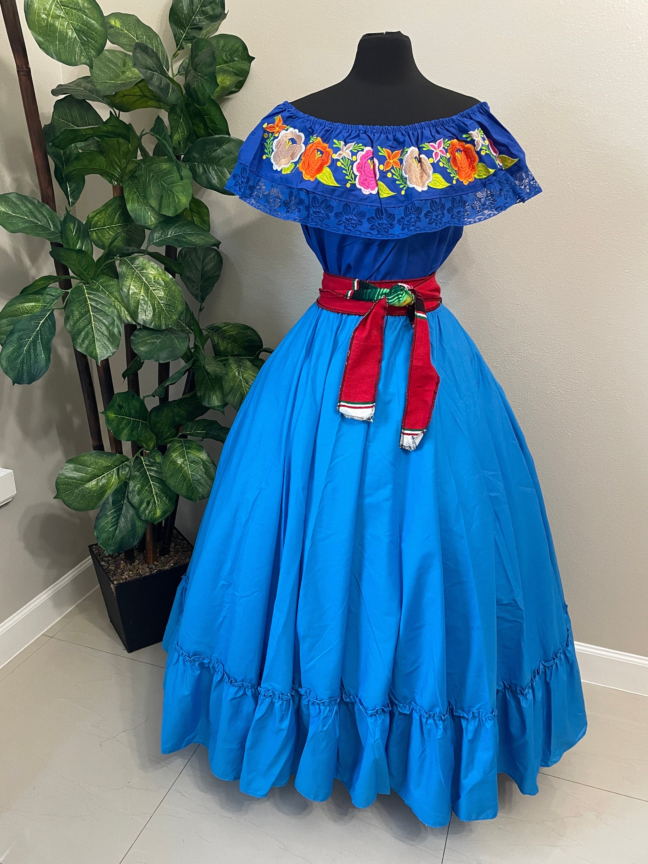 Women's Folklorico 3 piece Outfit, Dance Outfit, Elena Outfit, Halloween Custome, Mexican Culture Costume, Cinco de Mayo - Handmade Women