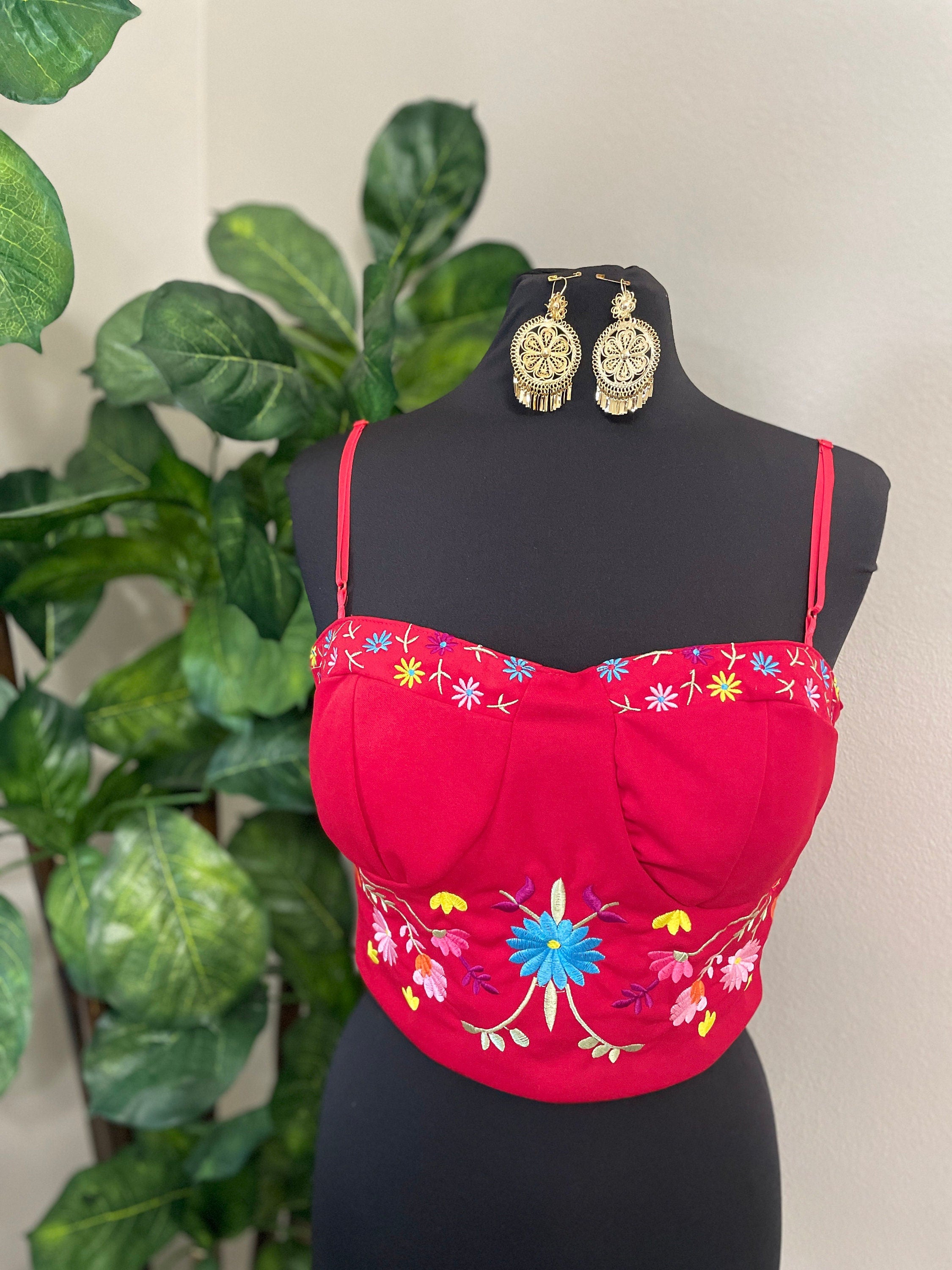 Image of Summertime Mexican Halter Blouses - Artisan Made Embroidered Blouses - Floral Halter Blouse