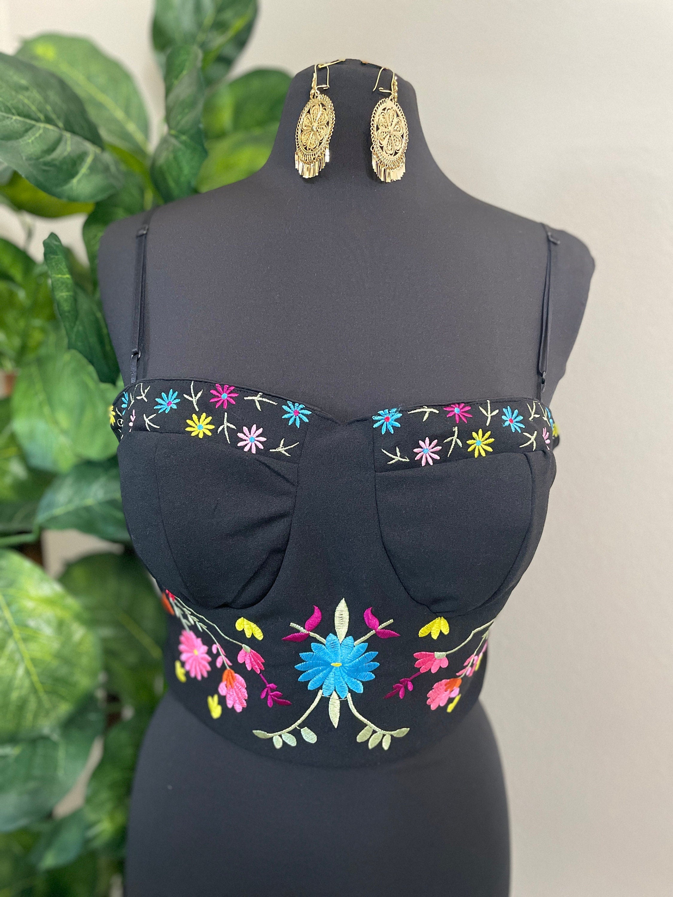 Image of Summertime Mexican Halter Blouses - Artisan Made Embroidered Blouses - Floral Halter Blouse