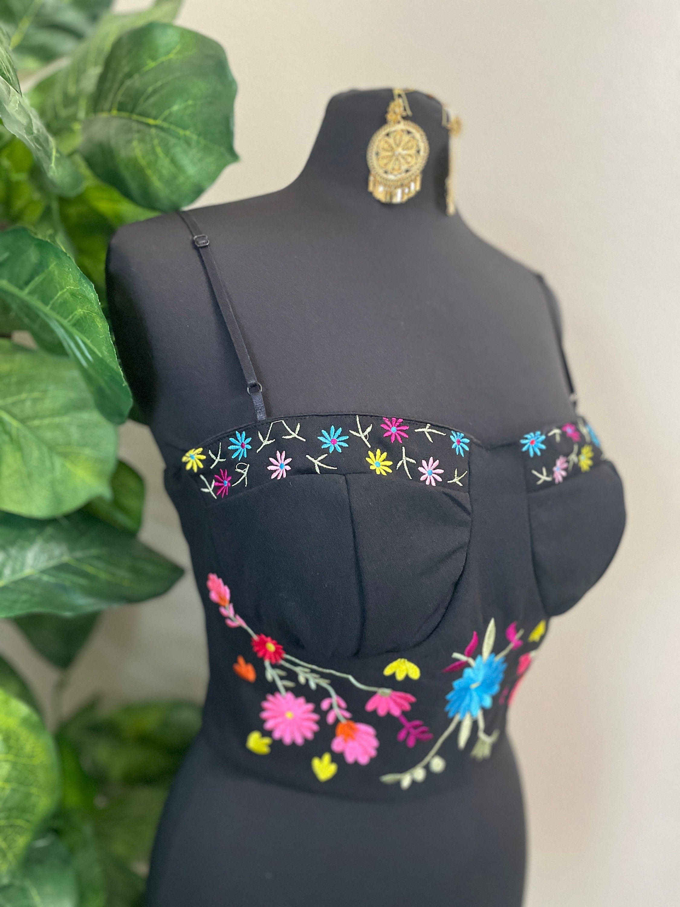 Image of Summertime Mexican Halter Blouses - Artisan Made Embroidered Blouses - Floral Halter Blouse