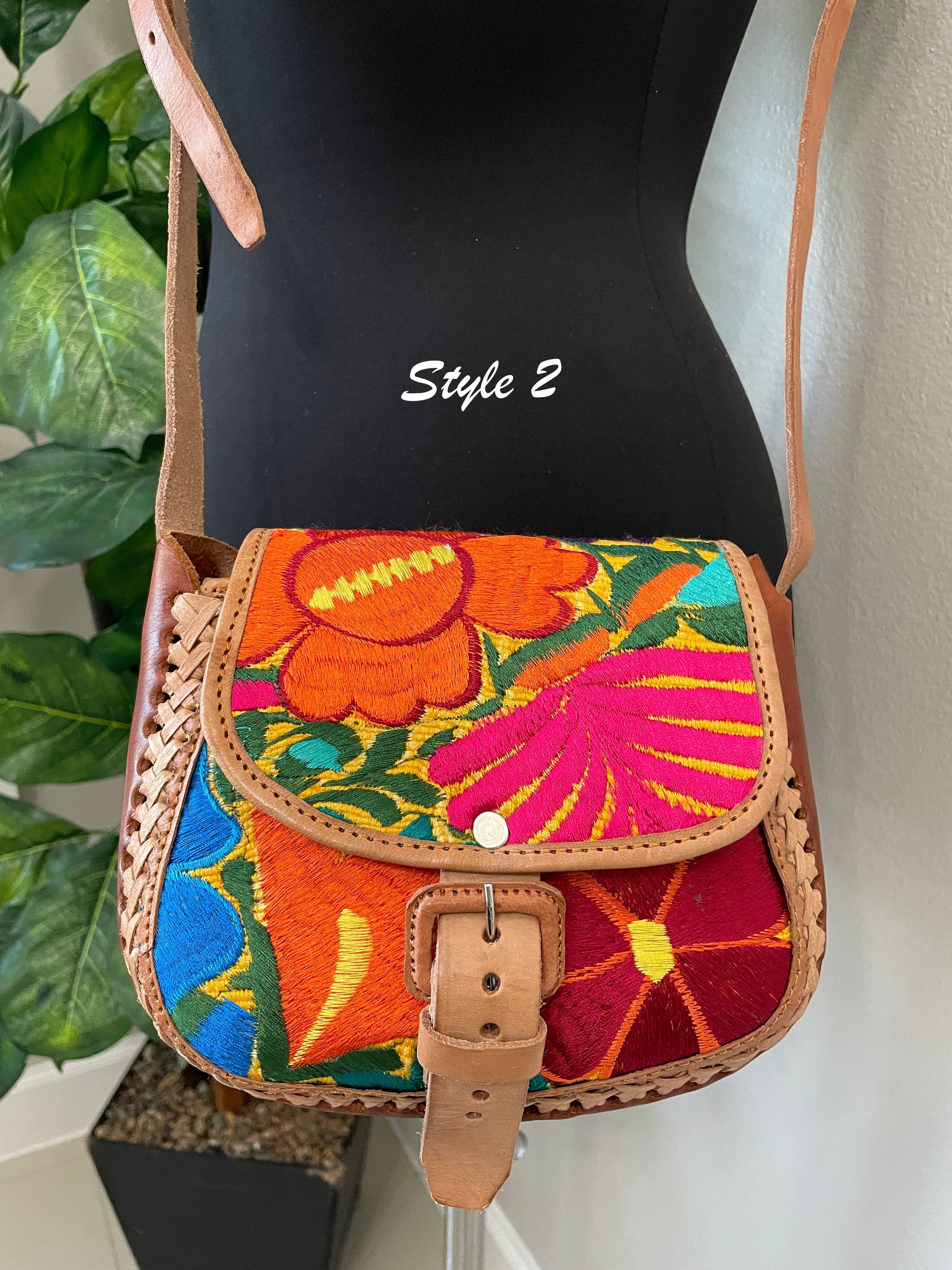 Image of Beautiful Leather Crossbody Purse - Embroidered Genuine Leather Bag