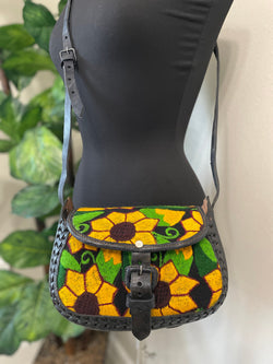 Image of Beautiful Leather Crossbody Purse - Embroidered Genuine Leather Bag