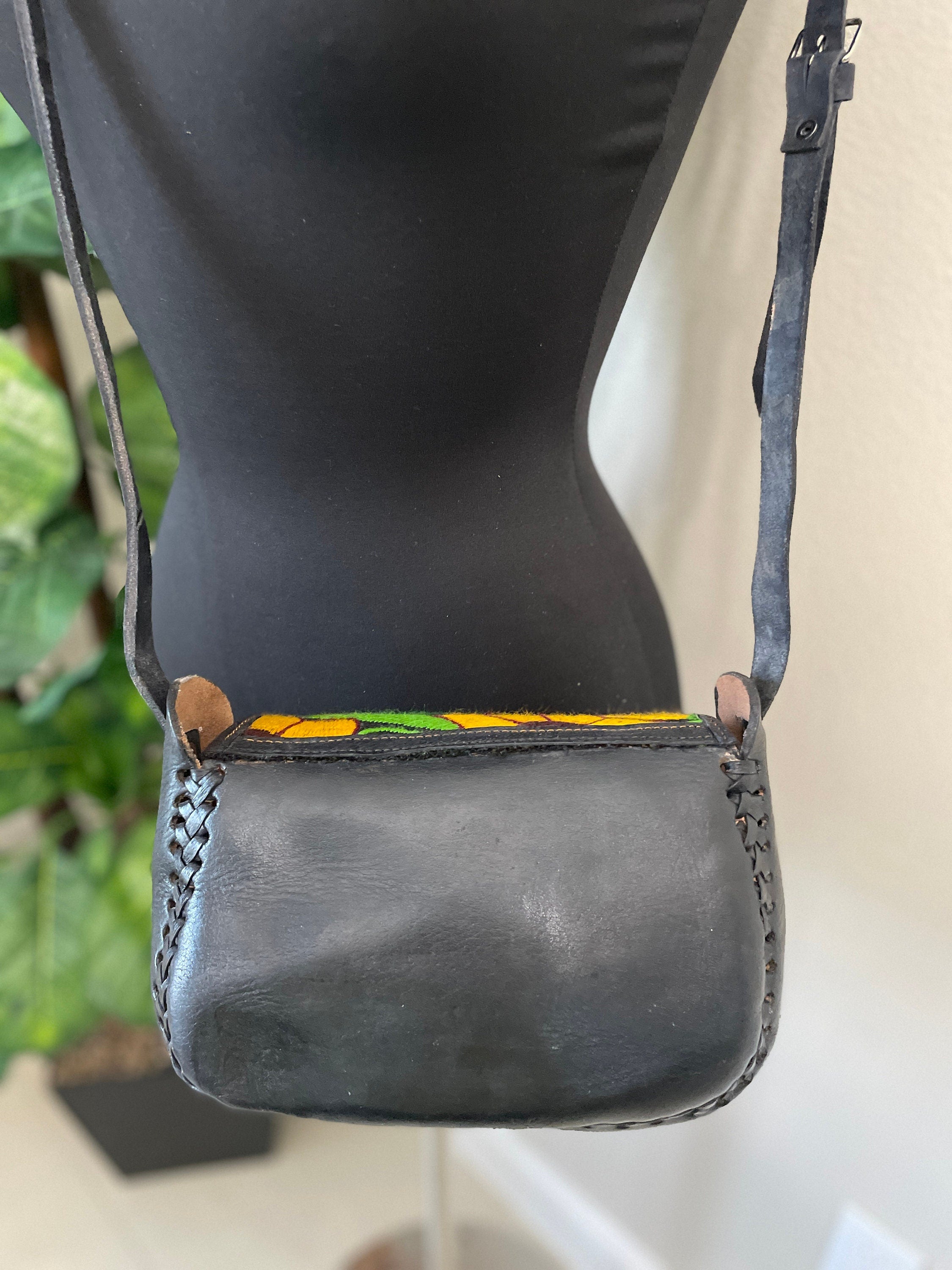 Image of Beautiful Leather Crossbody Purse - Embroidered Genuine Leather Bag