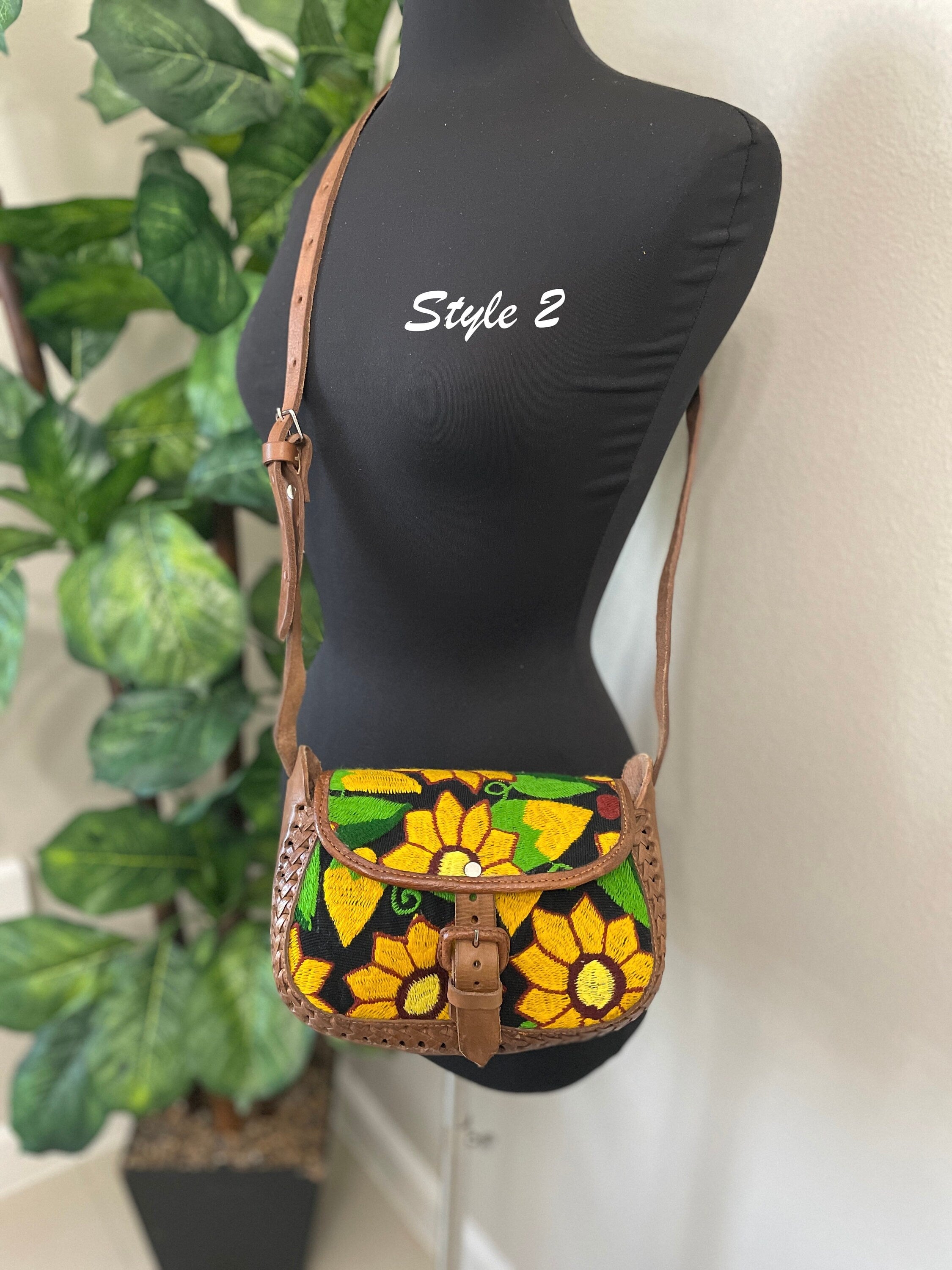 Image of Beautiful Leather Crossbody Purse - Embroidered Genuine Leather Bag