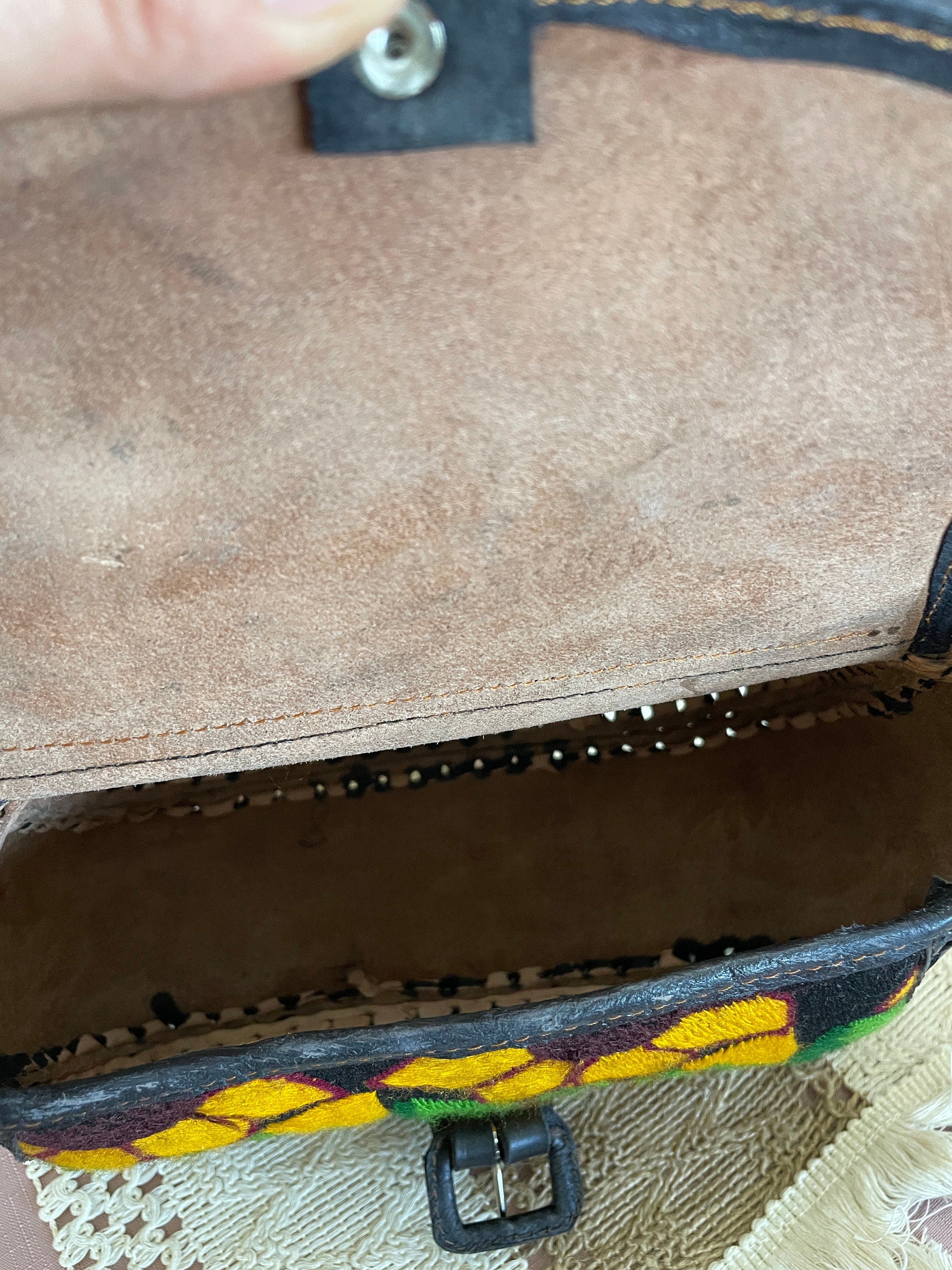 Image of Beautiful Leather Crossbody Purse - Embroidered Genuine Leather Bag