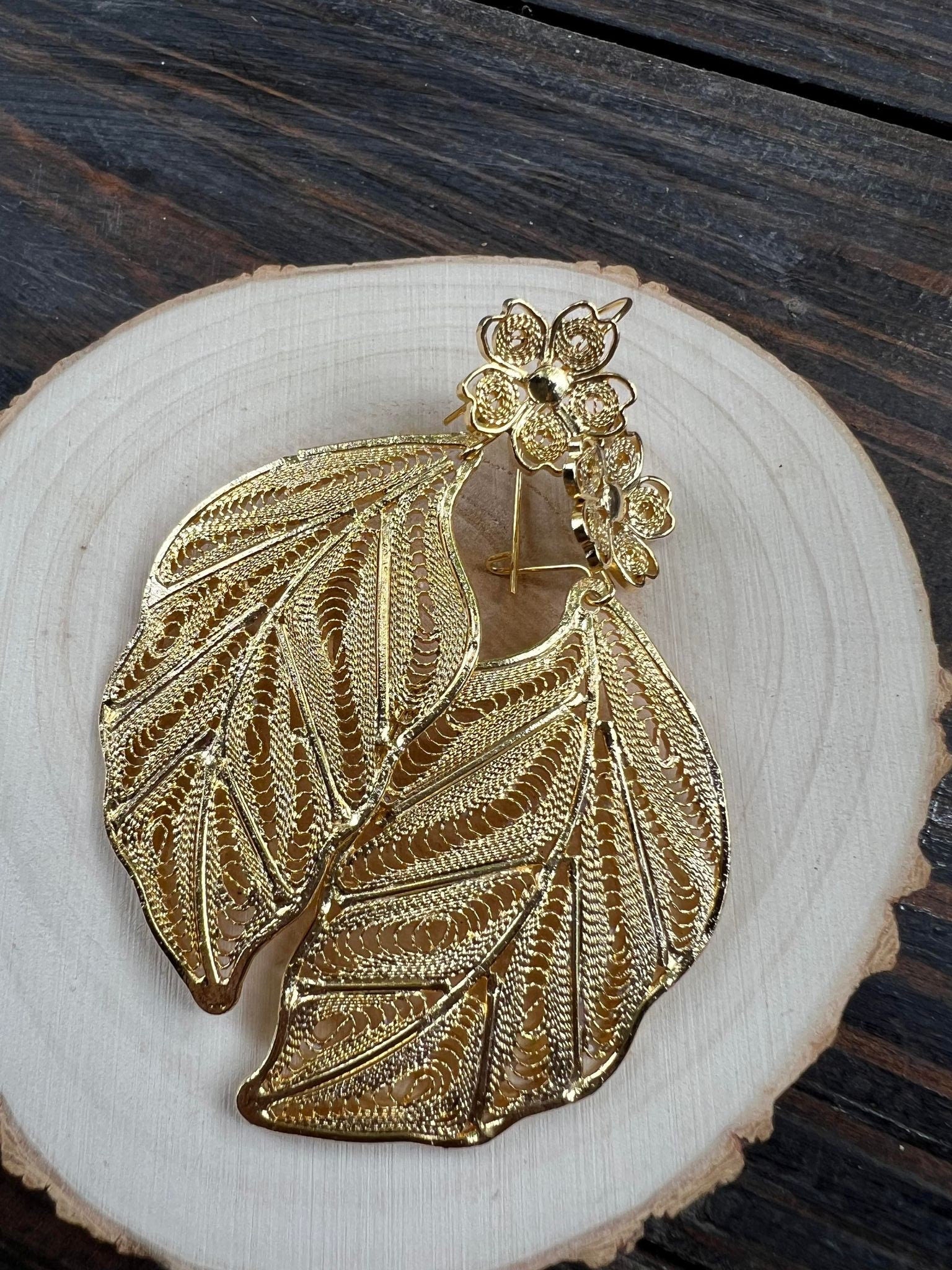 Image of Hoja Inspired Mexican Earrings - Handcrafted Gold Plated Folkloric Artisan Jewelry- Made by our Oaxaca Artisan Partners