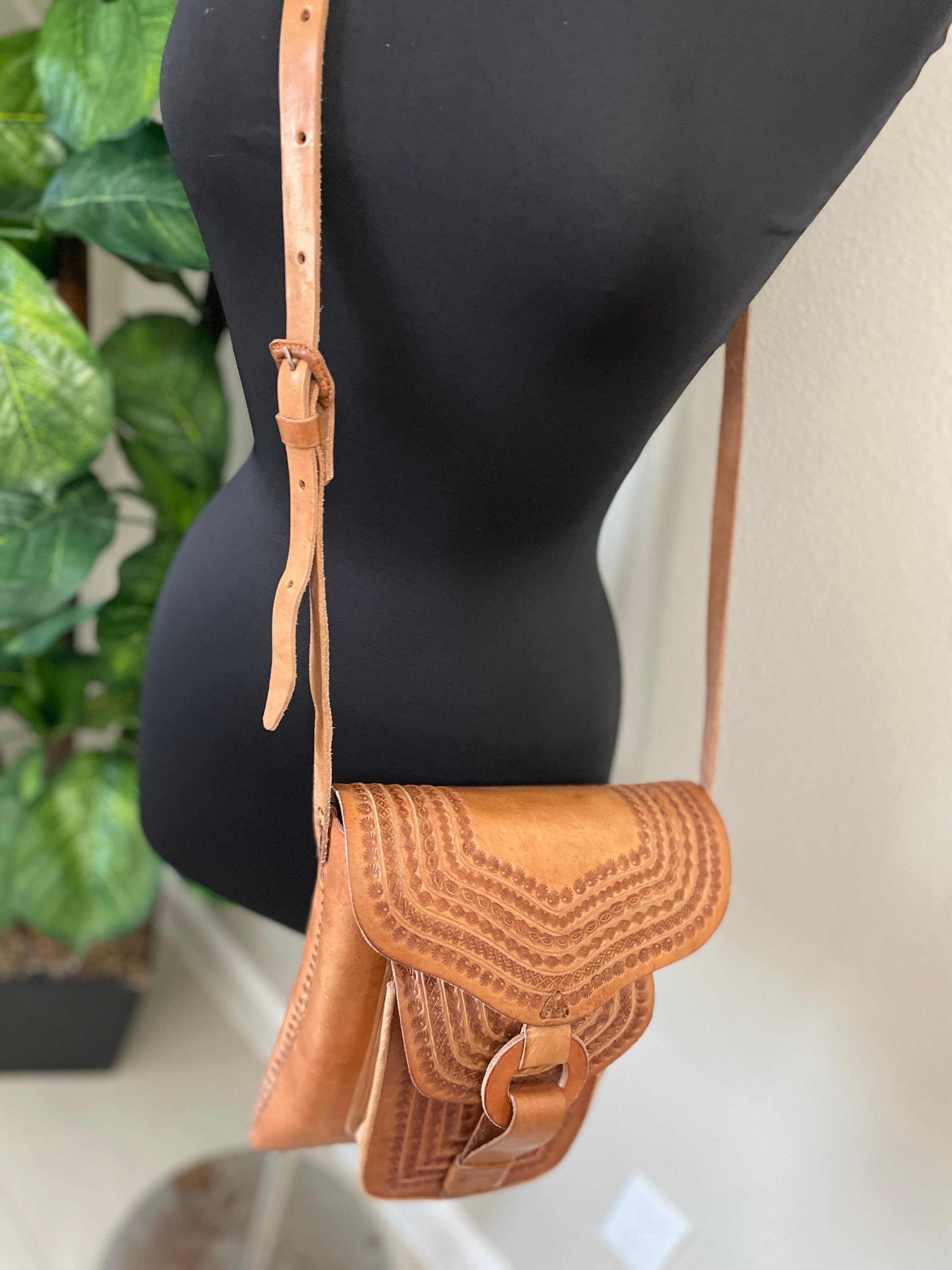 Handmade Leather Crossbody Purses - Embroidered Genuine Leather Bag