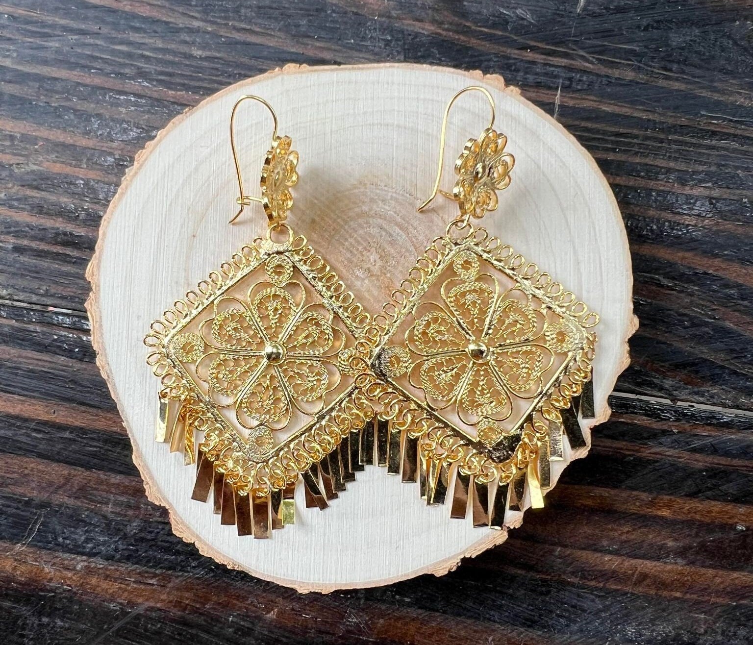 Beautiful Rombo - Traditional Mexican Artisanal Earrings - Gold Plated - Beautiful Folkloric Earrings made by our Oaxaca Artisan Partners