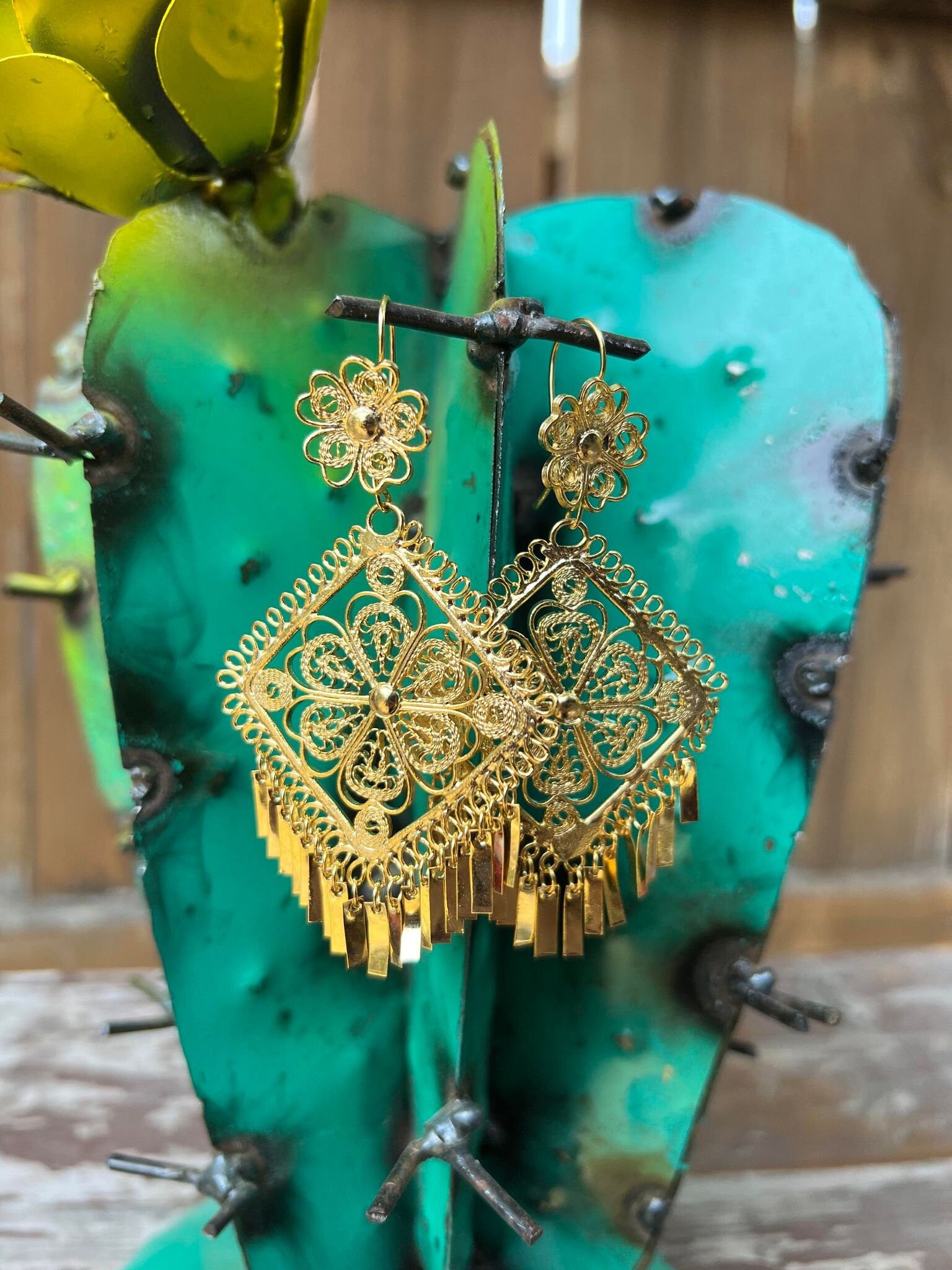 Image of Beautiful Rombo - Traditional Mexican Artisanal Earrings - Gold Plated - Beautiful Folkloric Earrings made by our Oaxaca Artisan Partners