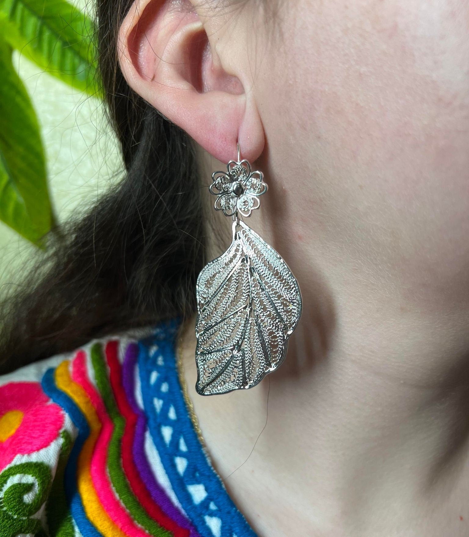 Image of Hoja Inspired Mexican Earrings - Handcrafted Gold Plated Folkloric Artisan Jewelry- Made by our Oaxaca Artisan Partners