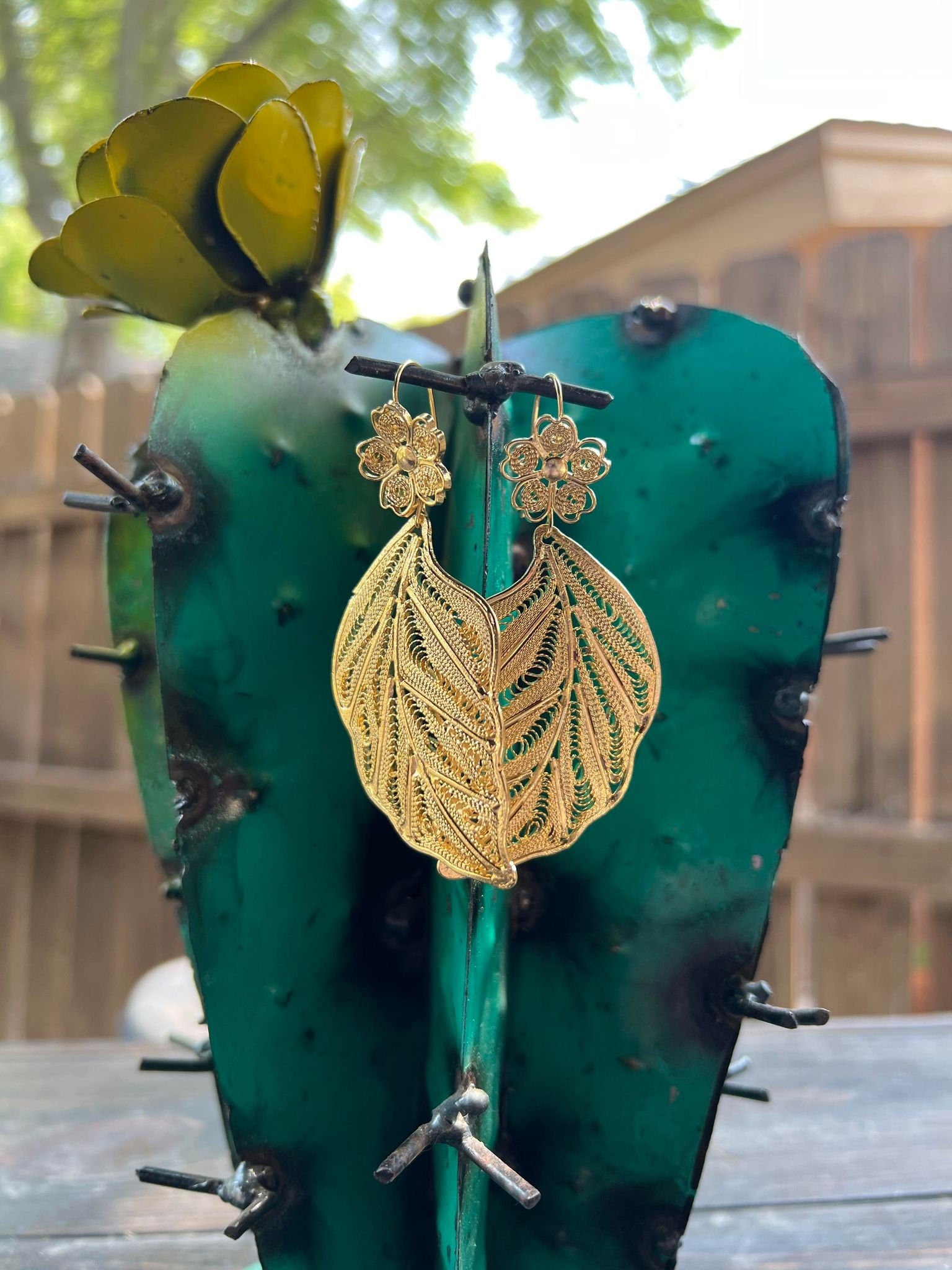 Image of Hoja Inspired Mexican Earrings - Handcrafted Gold Plated Folkloric Artisan Jewelry- Made by our Oaxaca Artisan Partners