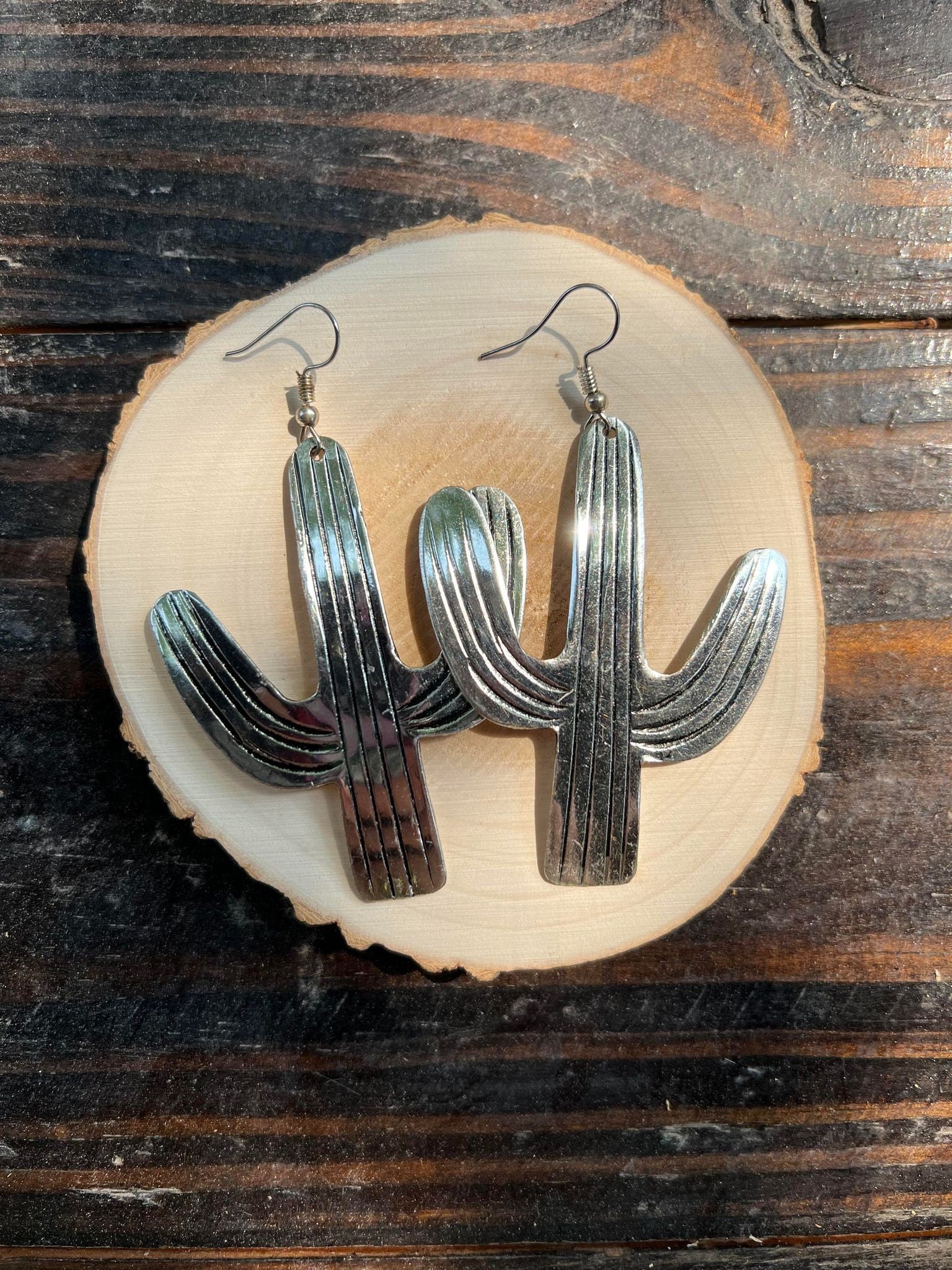 Cactus-Shaped Metal Earrings – Western Boho Jewelry