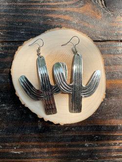 Image of Cactus-Shaped Metal Earrings – Western Boho Jewelry