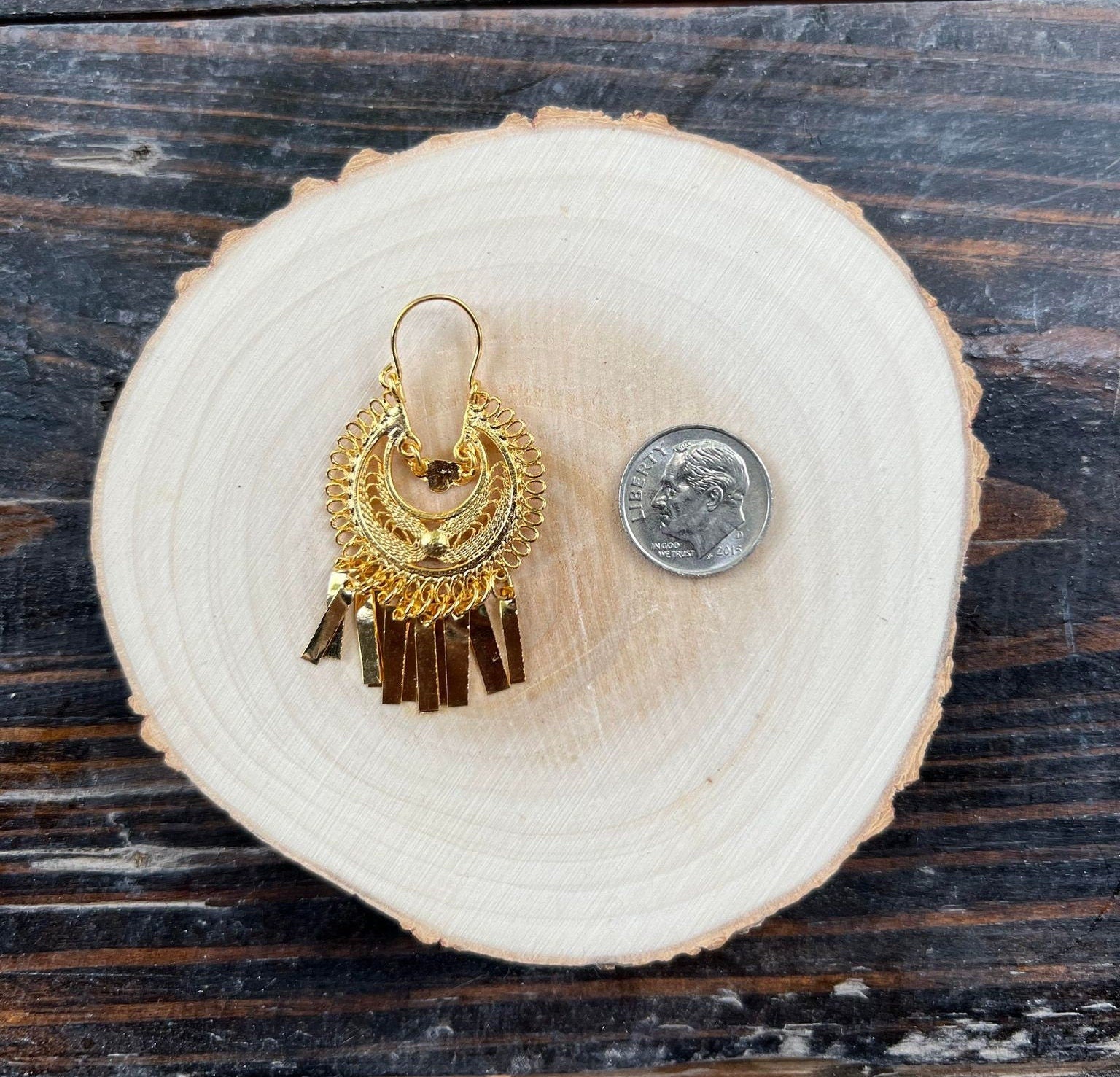 Image of India 5cm -Traditional Mexican Artisanal Earrings - Gold Plated Circular Floral Folkloric Earrings made by our Oaxaca Artisan Partners