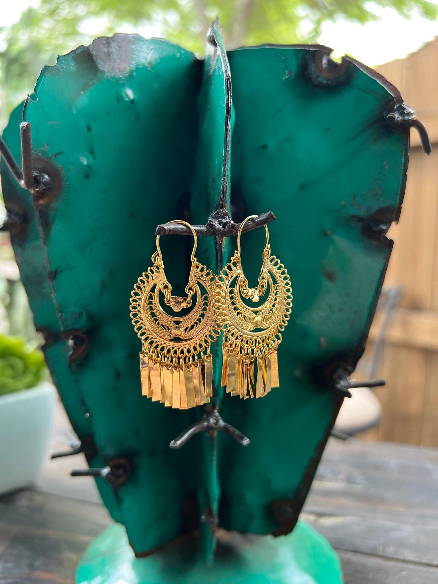 Image of India 5cm -Traditional Mexican Artisanal Earrings - Gold Plated Circular Floral Folkloric Earrings made by our Oaxaca Artisan Partners