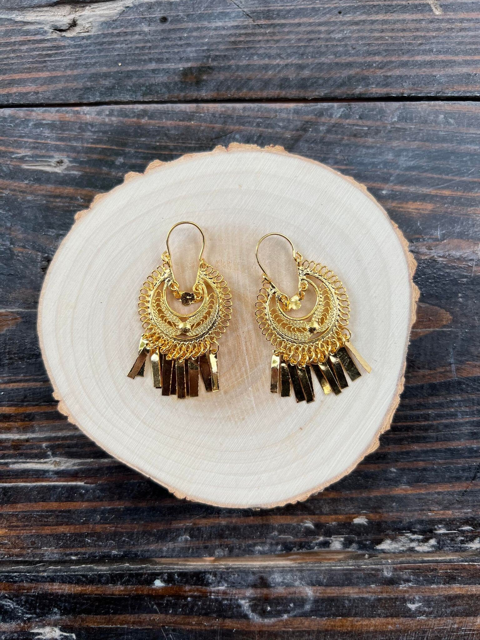 Image of India 5cm -Traditional Mexican Artisanal Earrings - Gold Plated Circular Floral Folkloric Earrings made by our Oaxaca Artisan Partners