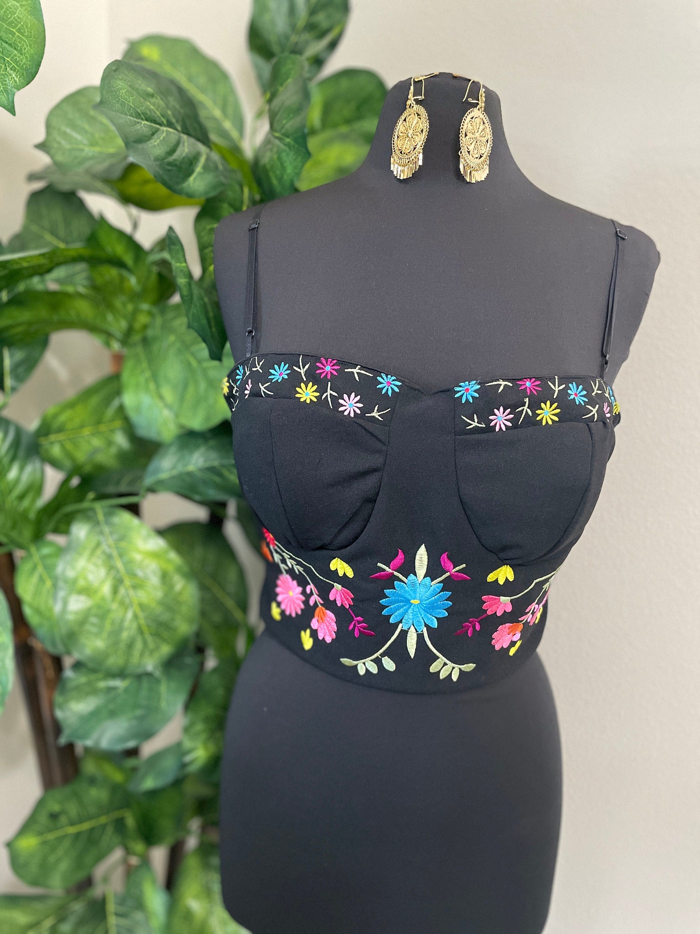 Image of Summertime Mexican Halter Blouses - Artisan Made Embroidered Blouses - Floral Halter Blouse