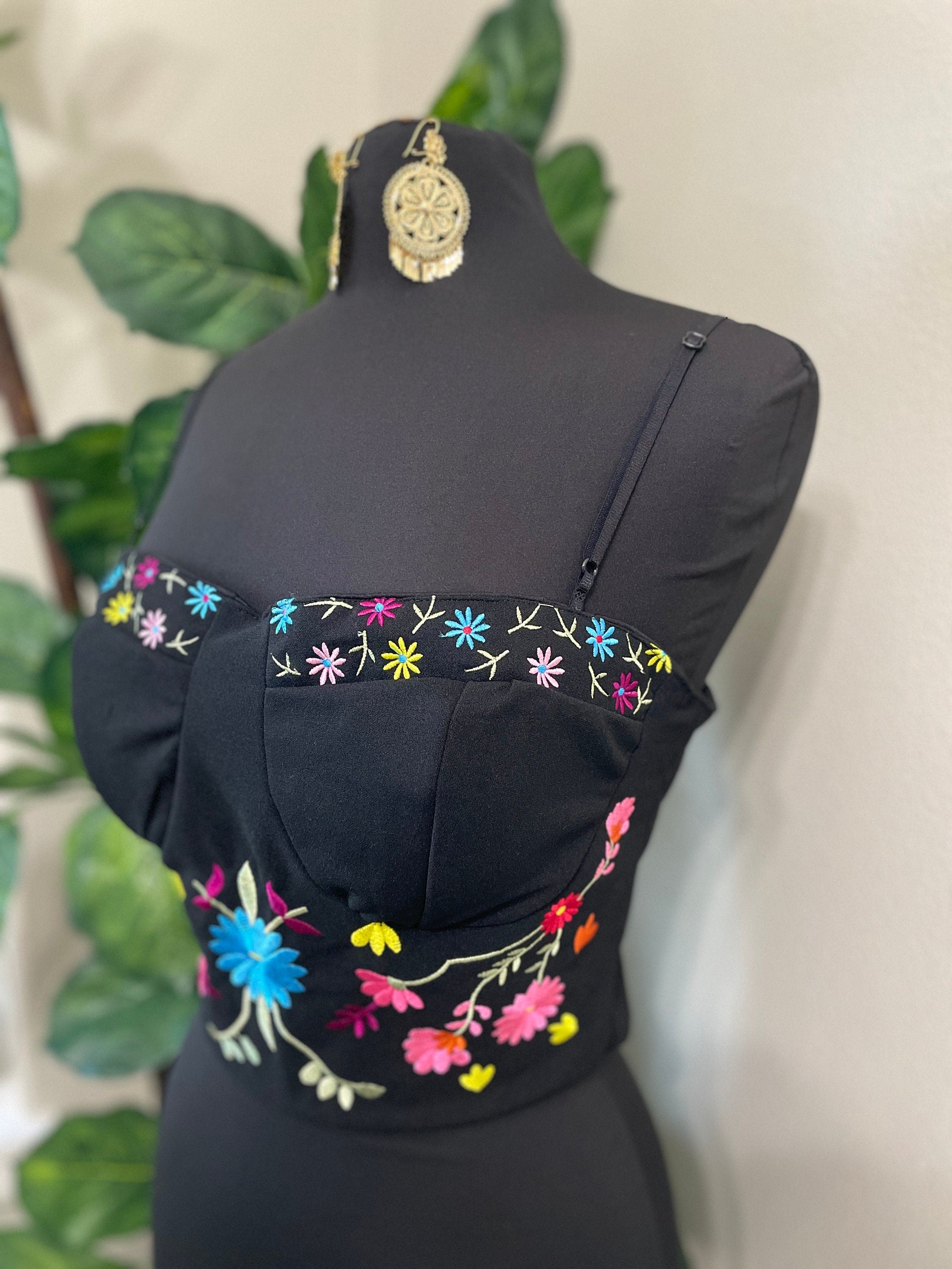Image of Summertime Mexican Halter Blouses - Artisan Made Embroidered Blouses - Floral Halter Blouse