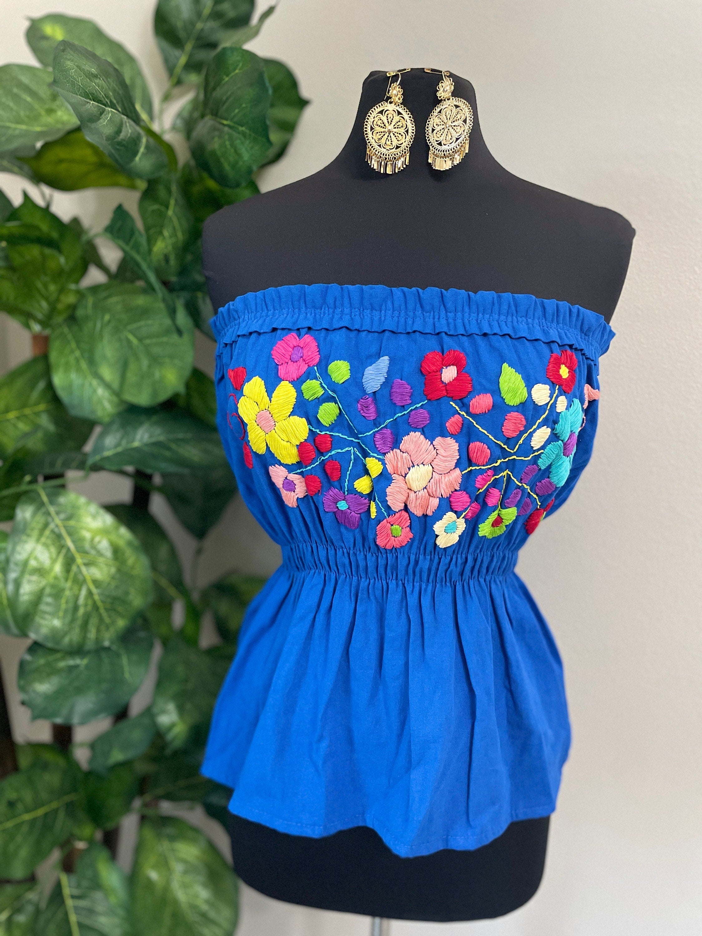 Fresh Look & Beautiful Mexican Floral Halter Blouse - Artisan Made Embroidered Blouses - Floral Halter Blouse- Tube Top