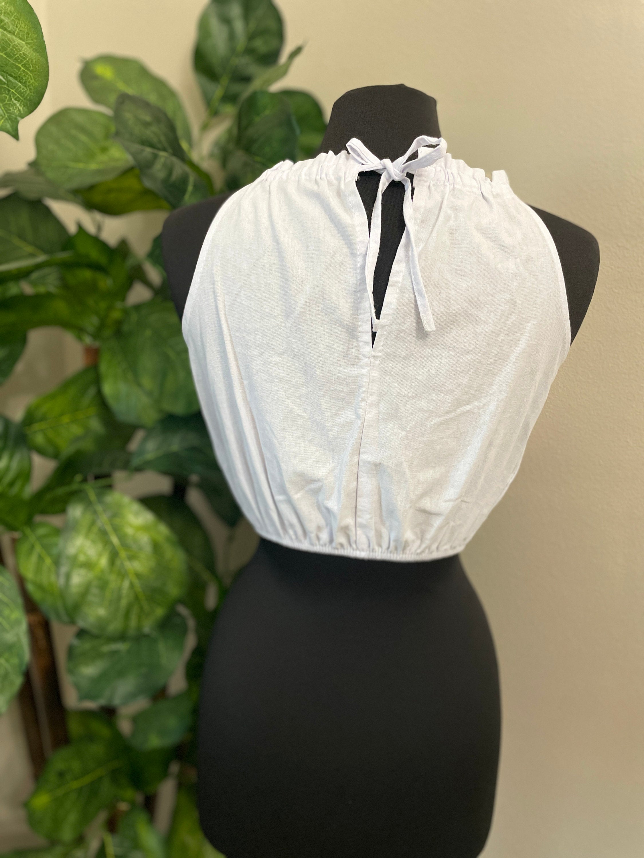 Image of Fresh Look & Beautiful Mexican Floral Halter Blouse - Artisan Made Embroidered Blouses - Floral Halter Blouse