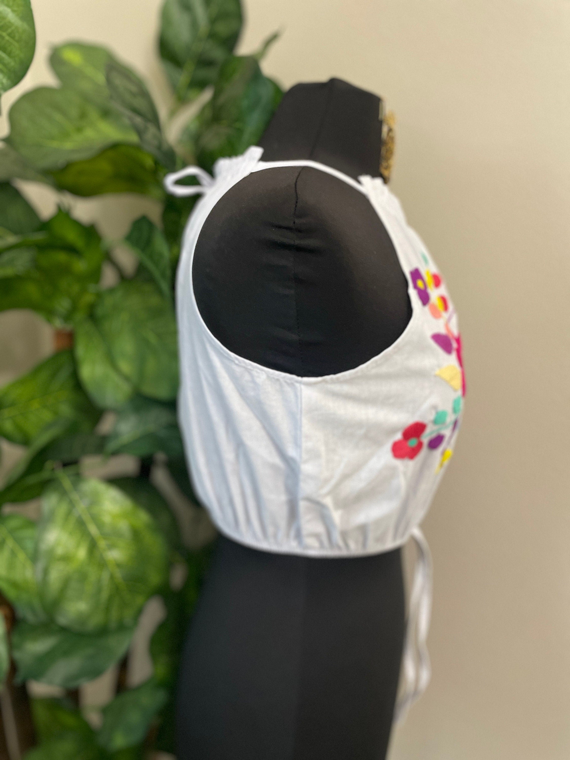 Image of Fresh Look & Beautiful Mexican Floral Halter Blouse - Artisan Made Embroidered Blouses - Floral Halter Blouse