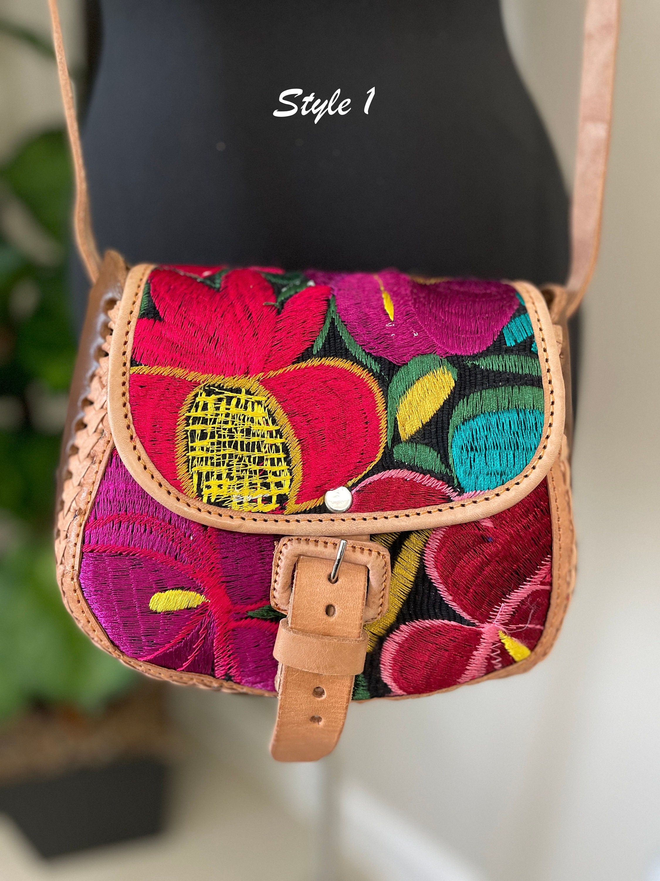 Beautiful Leather Crossbody Purse - Embroidered Genuine Leather Bag