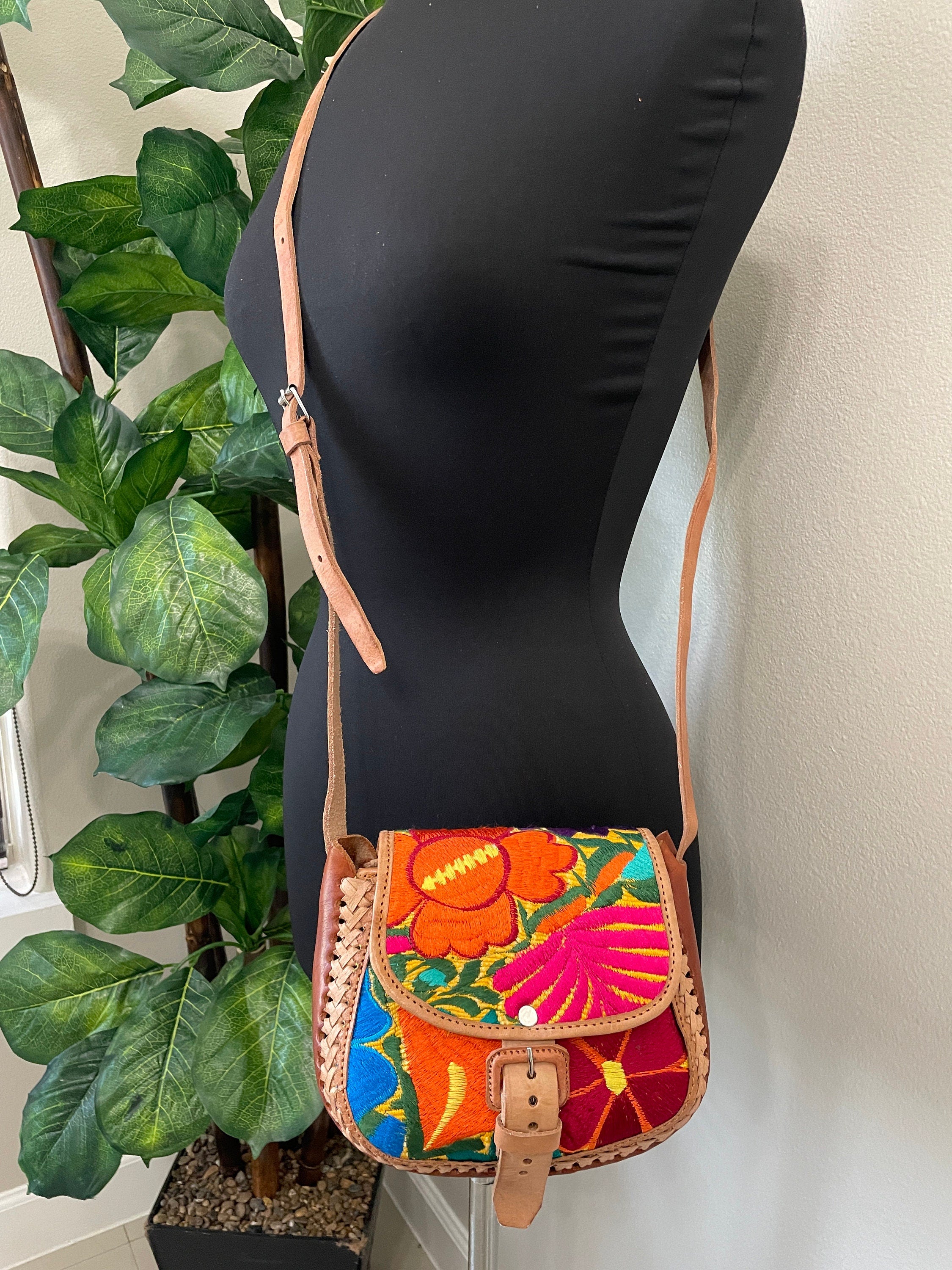 Beautiful Leather Crossbody Purse - Embroidered Genuine Leather Bag