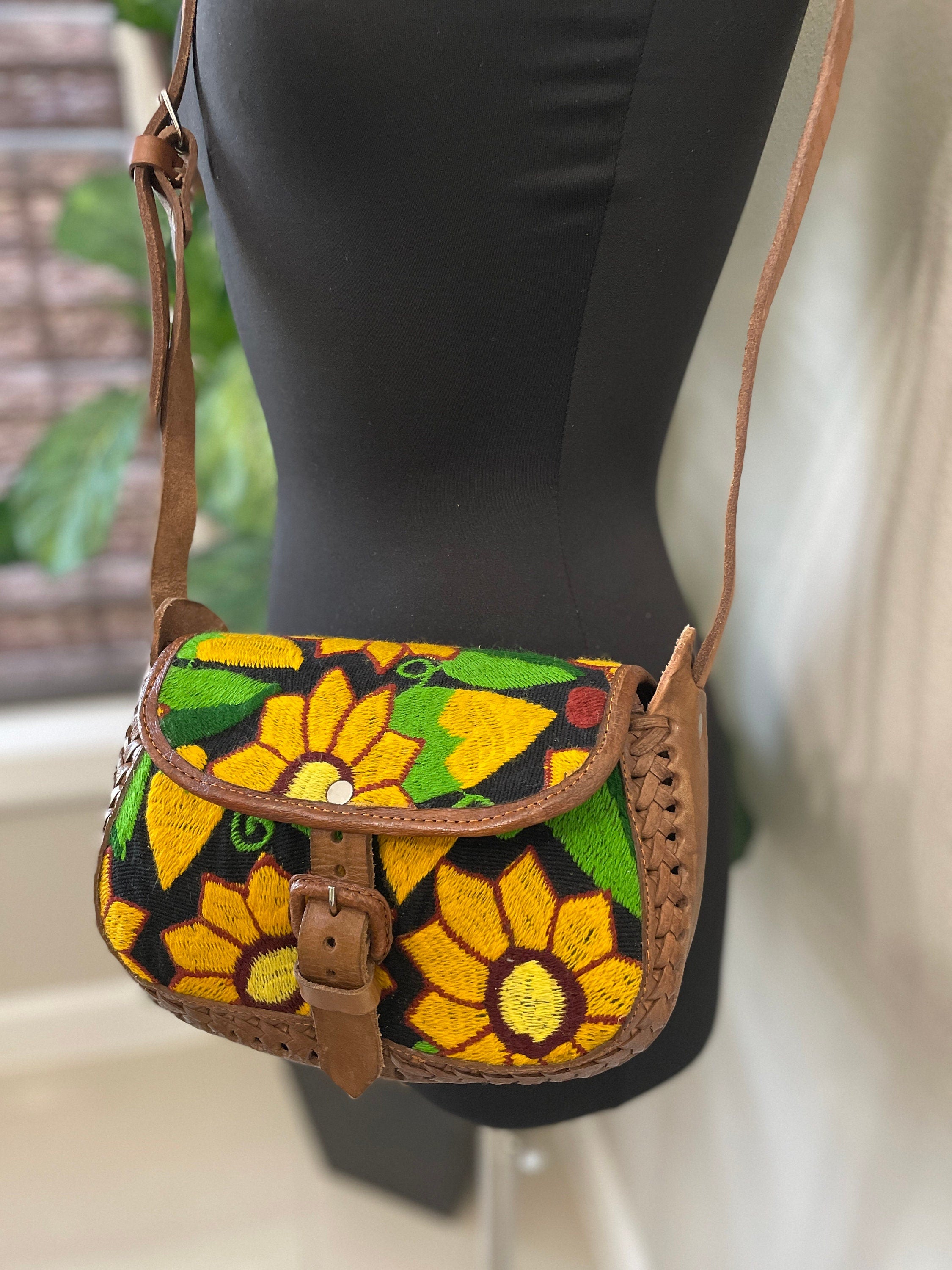 Image of Beautiful Leather Crossbody Purse - Embroidered Genuine Leather Bag